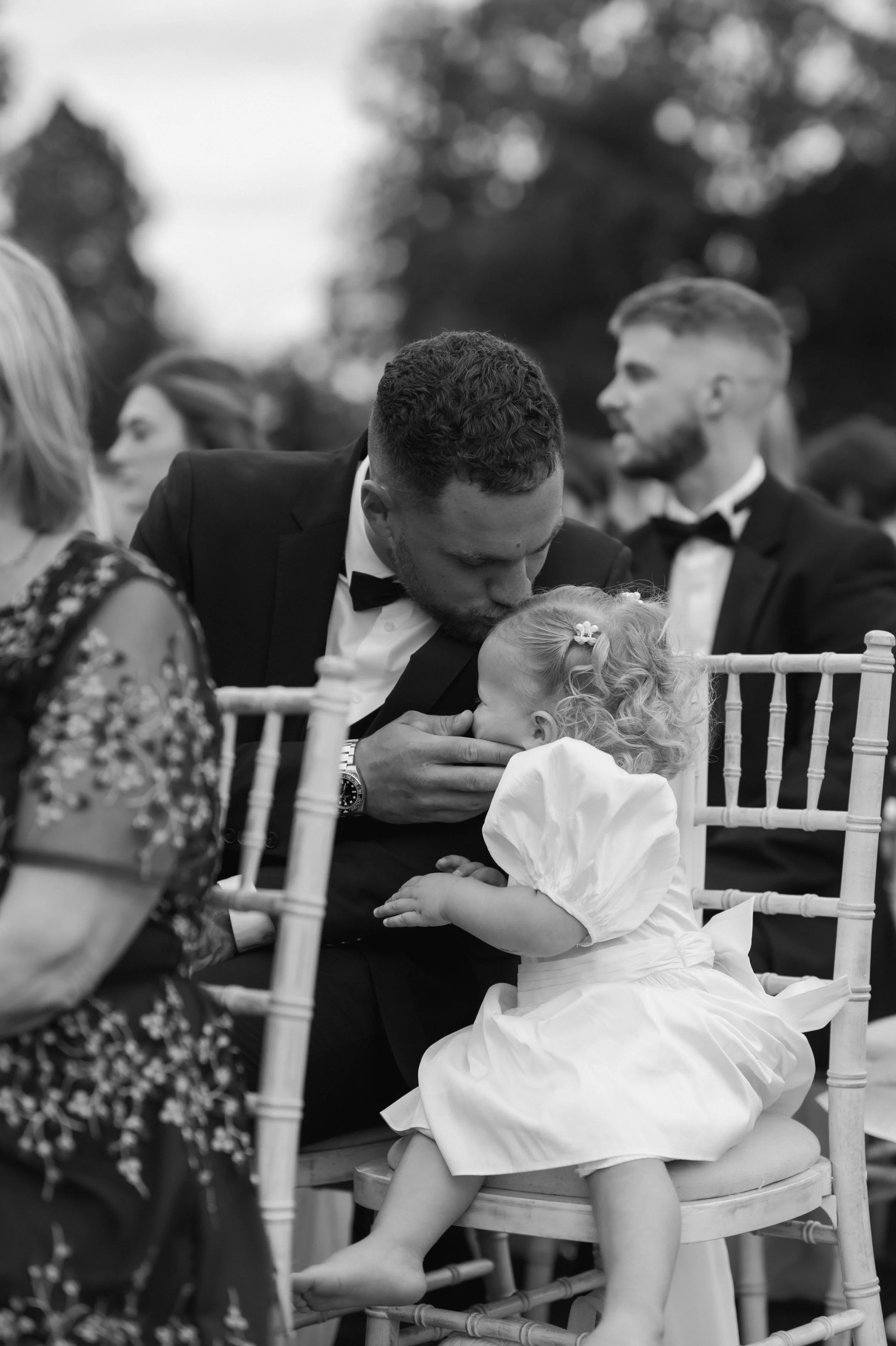Father and dughter during wedding outdoor ceremony at Grantley hall 