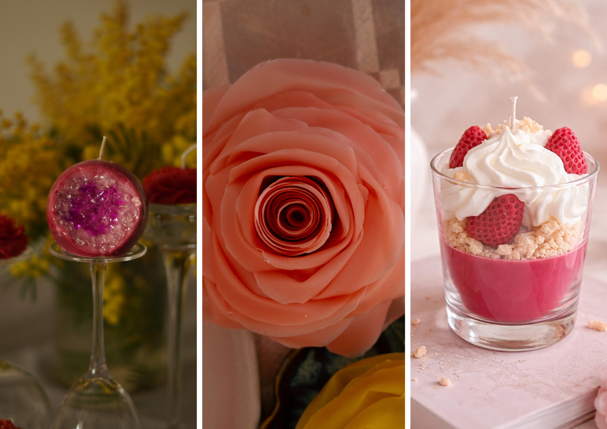 Curso avanzado de velas técnicas creativas: velas postre con técnica chantilly, velas flores - rosa, vela geoda, vela gel