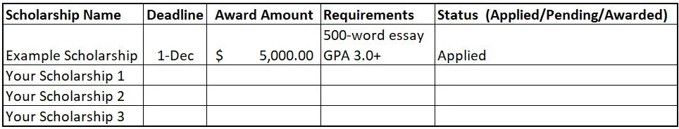 Scholarship Tracker Example