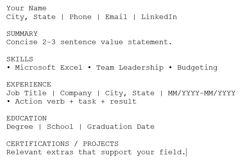 Visual Resume Layout Example