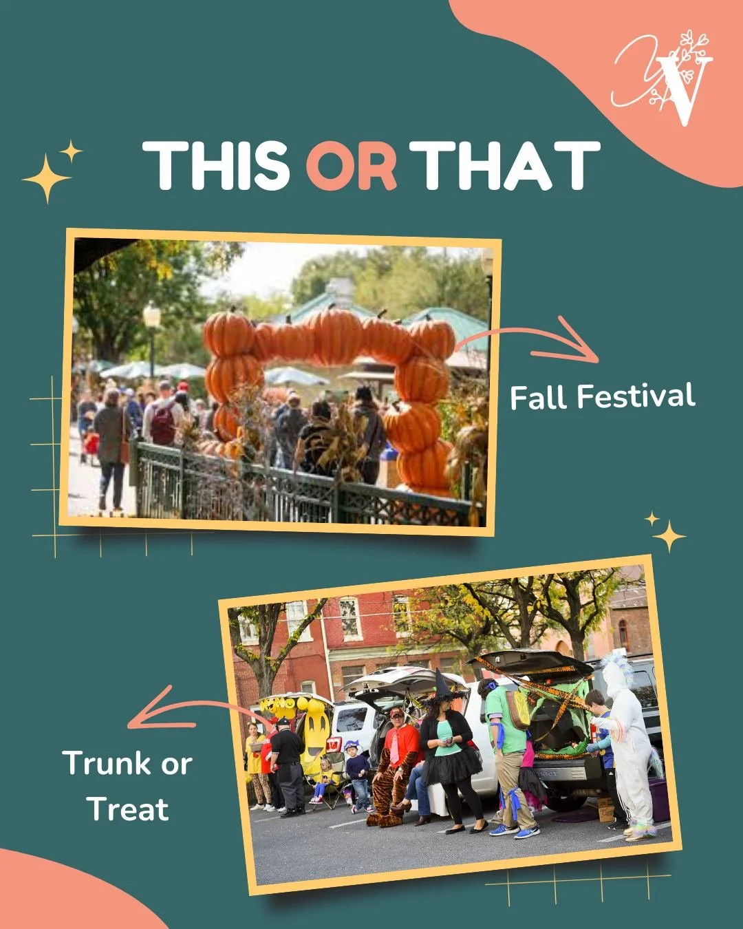 🎃🍁 Fall Fun🍁🎃

When it comes to making autumn memories with your littles &mdash; are you team Fall Festival with all the games, rides, and snacks? 🎡🍂
Or do you love the ease (and candy haul) of a good old-fashioned Trunk-or-Treat? 🍬

Tell us y
