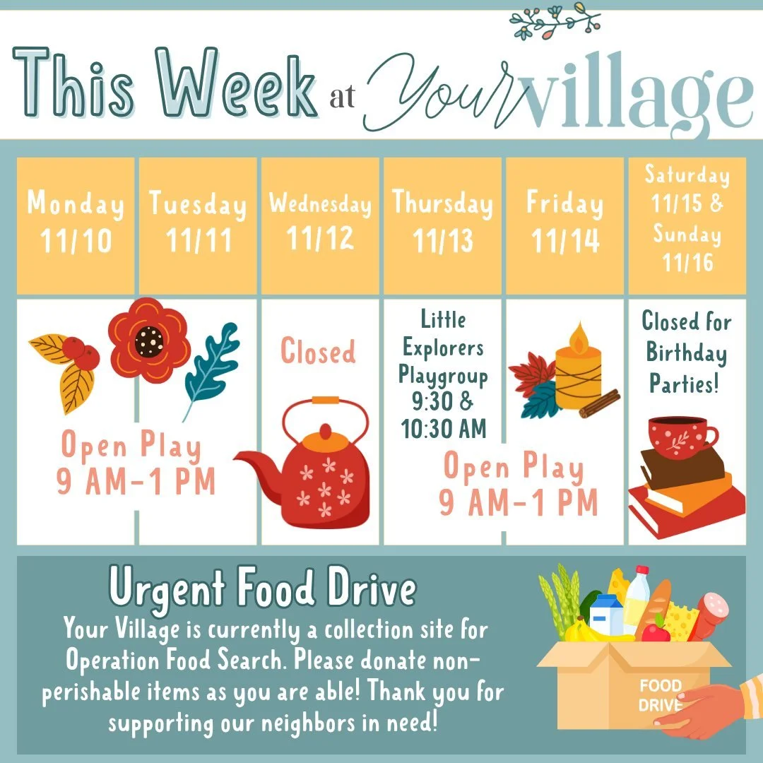 Falling leaves, cozy vibes, and community connection 🍁

Here&rsquo;s what&rsquo;s happening this week at Your Village:
💜 Nurturing Motherhood Gathering &mdash; Tuesday @ 9:30 AM
👶 Little Explorers Playgroup &mdash; Our 9:30 AM session is full (yay