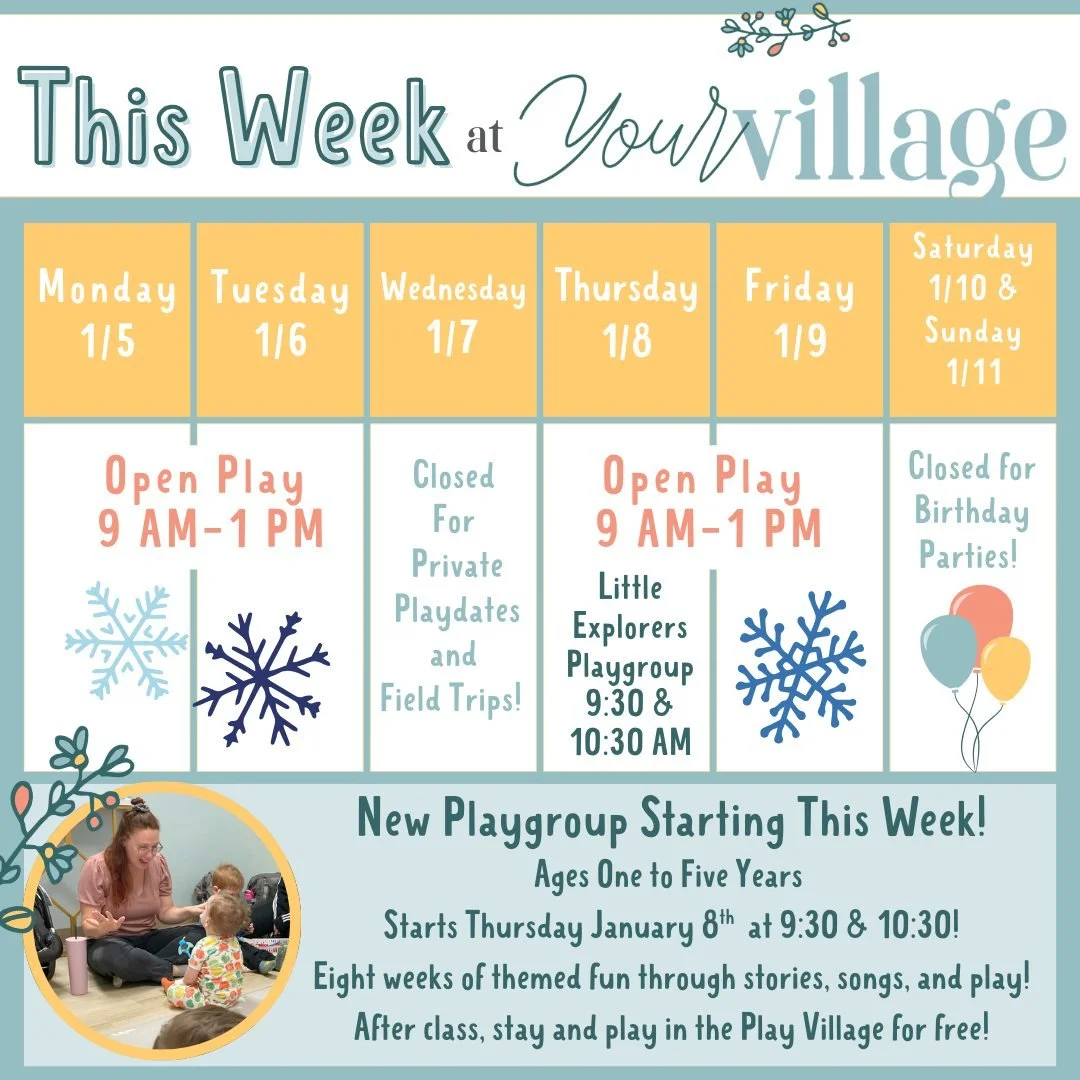 ✨ This Week at Your Village STL ✨

Here&rsquo;s what&rsquo;s happening in our village this week 🤍

🤍 Open Play
&bull; Monday, Tuesday, Thursday &amp; Friday | 9:00 AM &ndash; 1:00 PM
&bull; Booking ahead is highly recommended &mdash; spots fill fas