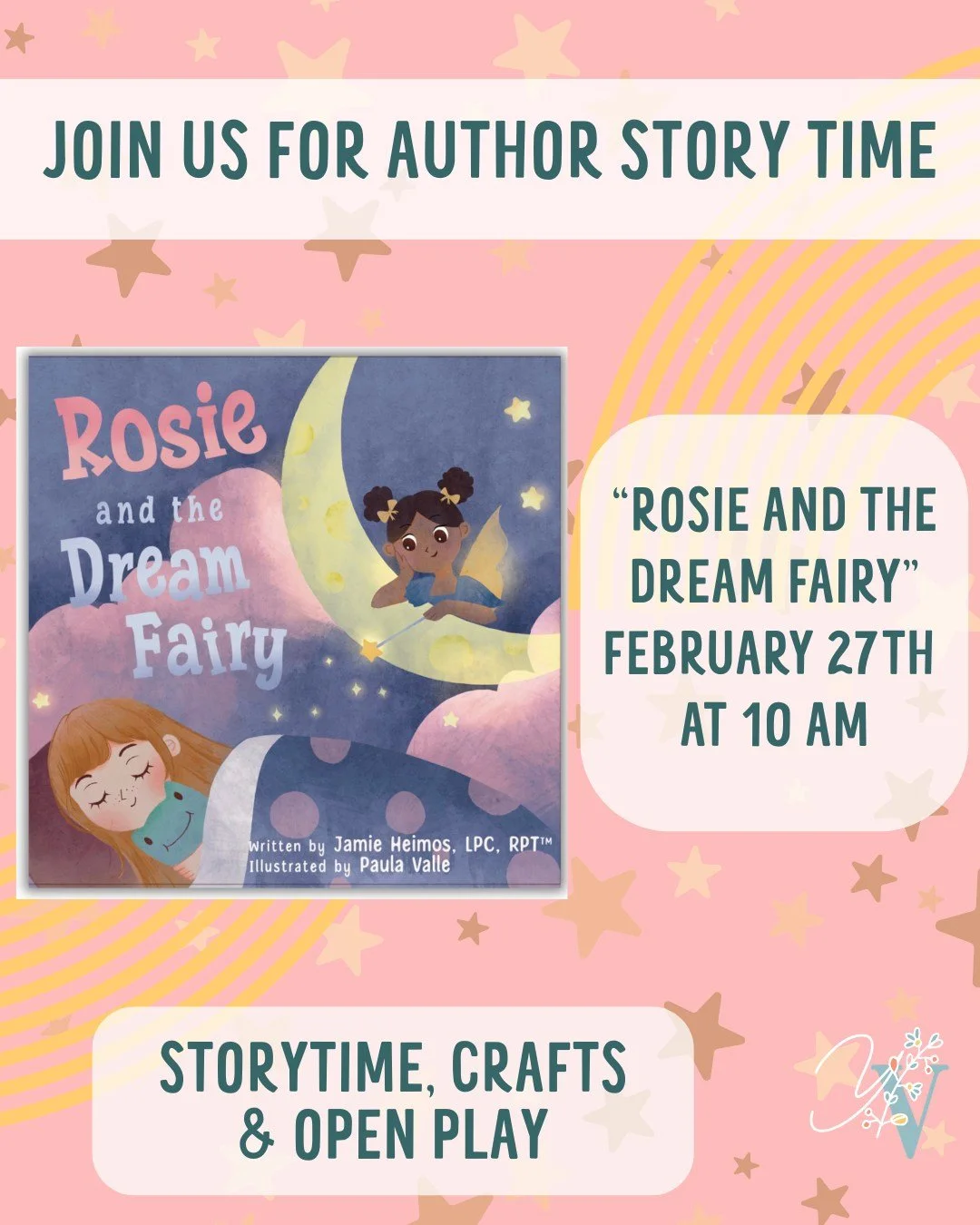 ✨📚 Happening Tomorrow at Your Village! 📚✨

Join us Friday, February 27th at 10AM for a magical Author Storytime featuring local author and therapist @jamieheimoslpc  reading Rosie and the Dream Fairy 💫

After the reading, little ones can enjoy a d