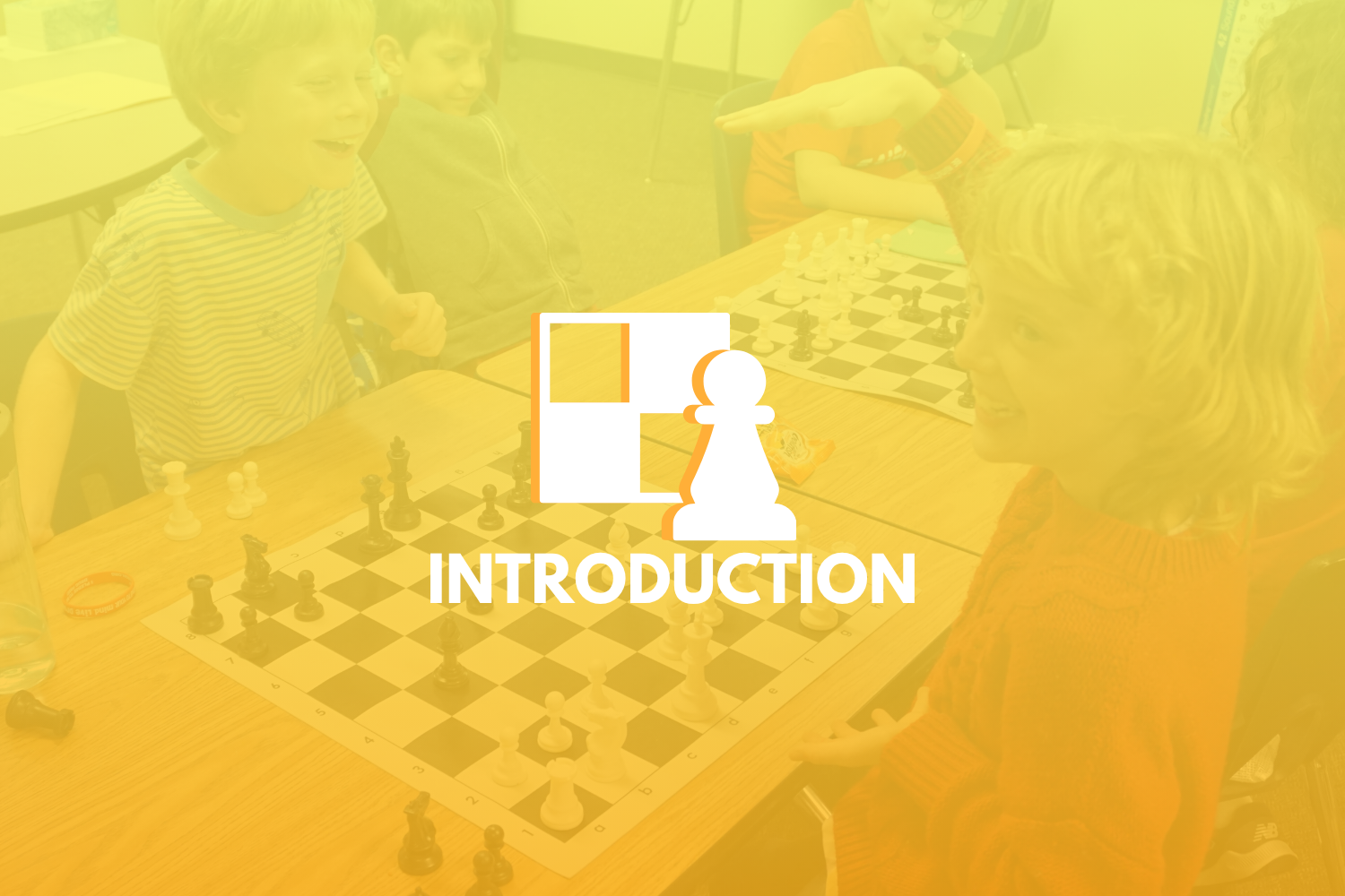 A yellow graphic for the introduction level to chess covering the absolute basics of how to play chess.