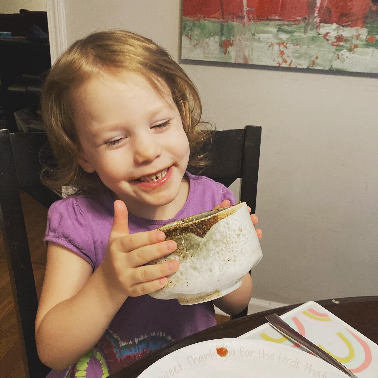 She wanted soup for breakfast. Why not, my girl? 😊🍽️🍜 #breakfast #soupforbreakfast #startthedayoffright #hermothersdaughter #nutritiousbreakfast #feedthemwell