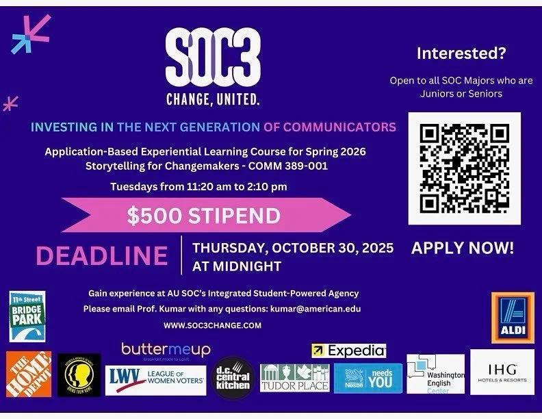 Spring 2026 applications are now LIVE! Don’t miss out on this incredible opportunity - apply by Thursday, October 30th! Link in bio.
#soc3 #changeunited #americanuniversity @ausoc