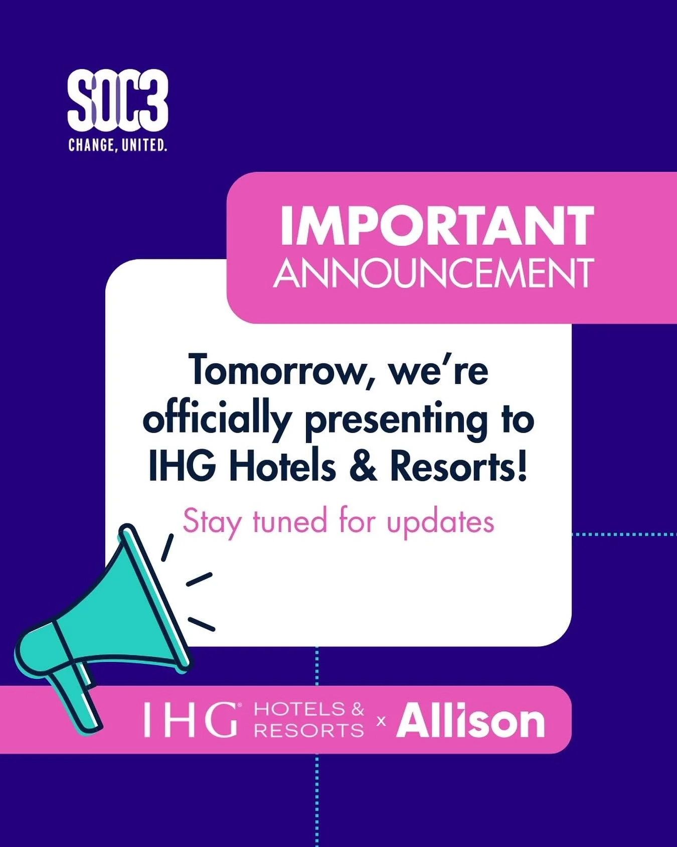 Tomorrow&rsquo;s the big day! After a semester of hard work, research, and creativity, we&rsquo;re officially presenting our final deliverables to IHG Hotels &amp; Resorts and Allison Worldwide. We can&rsquo;t wait to share our ideas about IHG&rsquo;