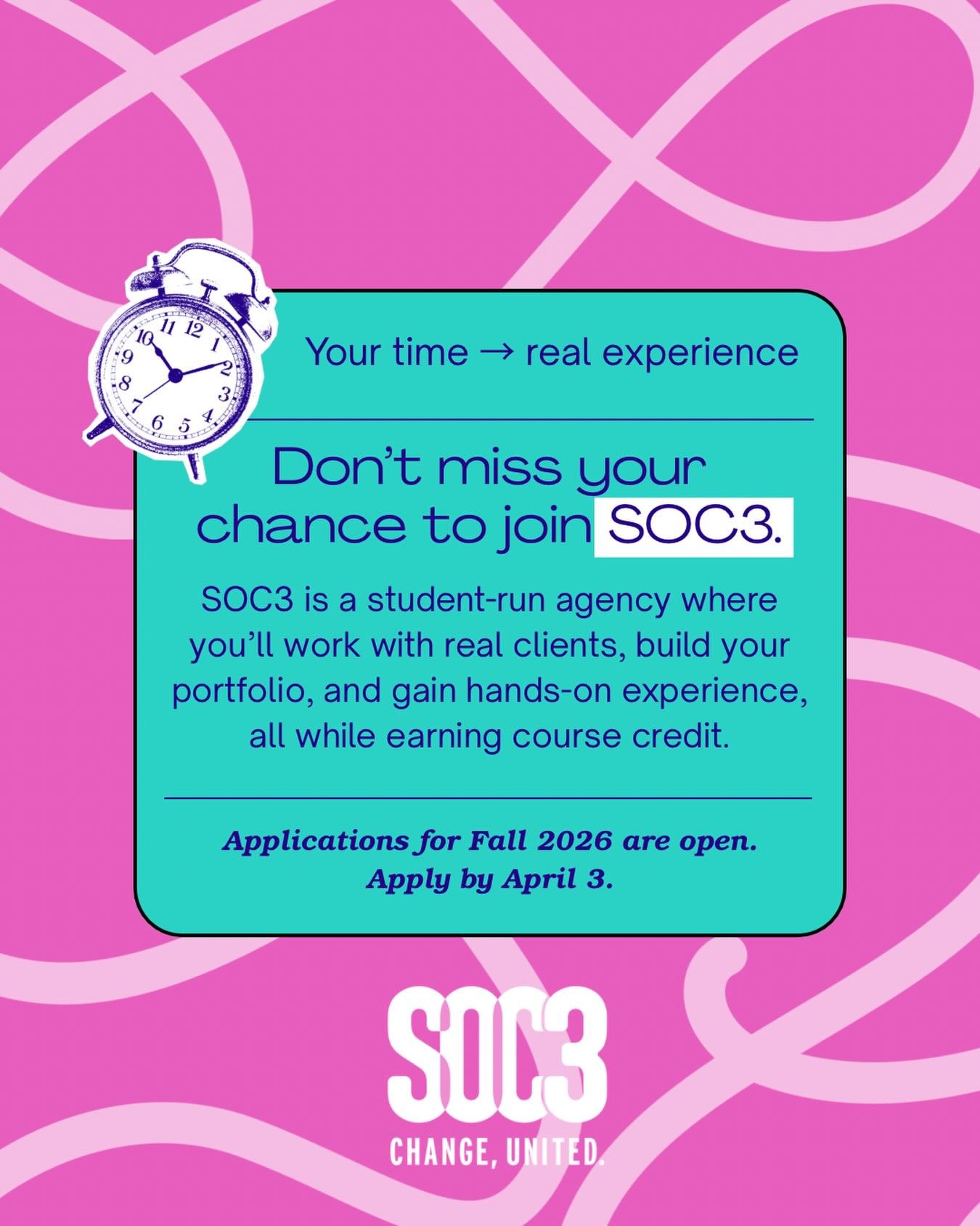SOC3 gives you the opportunity to work on real client projects, collaborate with a team, and build skills you&rsquo;ll use beyond the classroom, all while earning elective credit.

Apply for the Fall 2026 cohort by April 3. Link in bio.

#SOC3 #Ameri