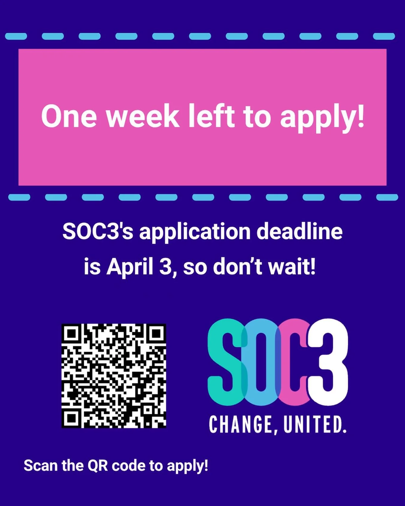 1 week left 👀

This is your sign to apply for SOC3 before the April 3 deadline! Work with a real client, build your portfolio, and gain experience that actually prepares you for a career in communications. It&rsquo;s fast-paced and collaborative, so