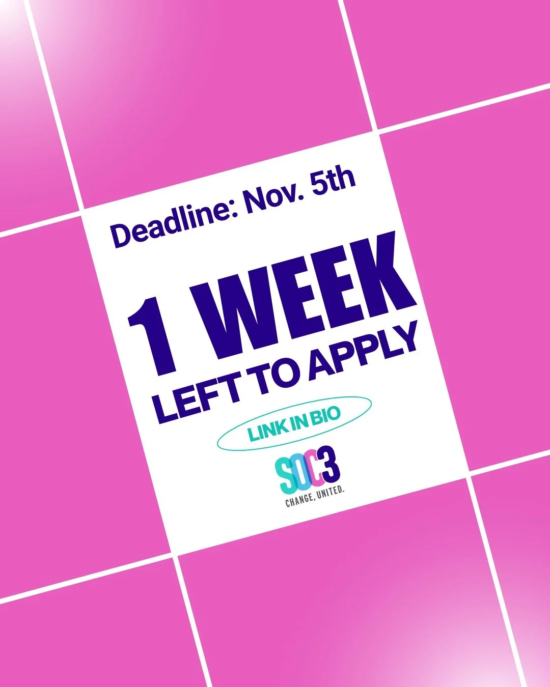 1 WEEK LEFT 🚨

Want to work with real clients, build your portfolio, and gain experience that elevates your communication skills?

This is your sign to apply and be part of SOC3 Cohort 10 🌟

📣 Who can apply? Current SOC majors who are juniors or s