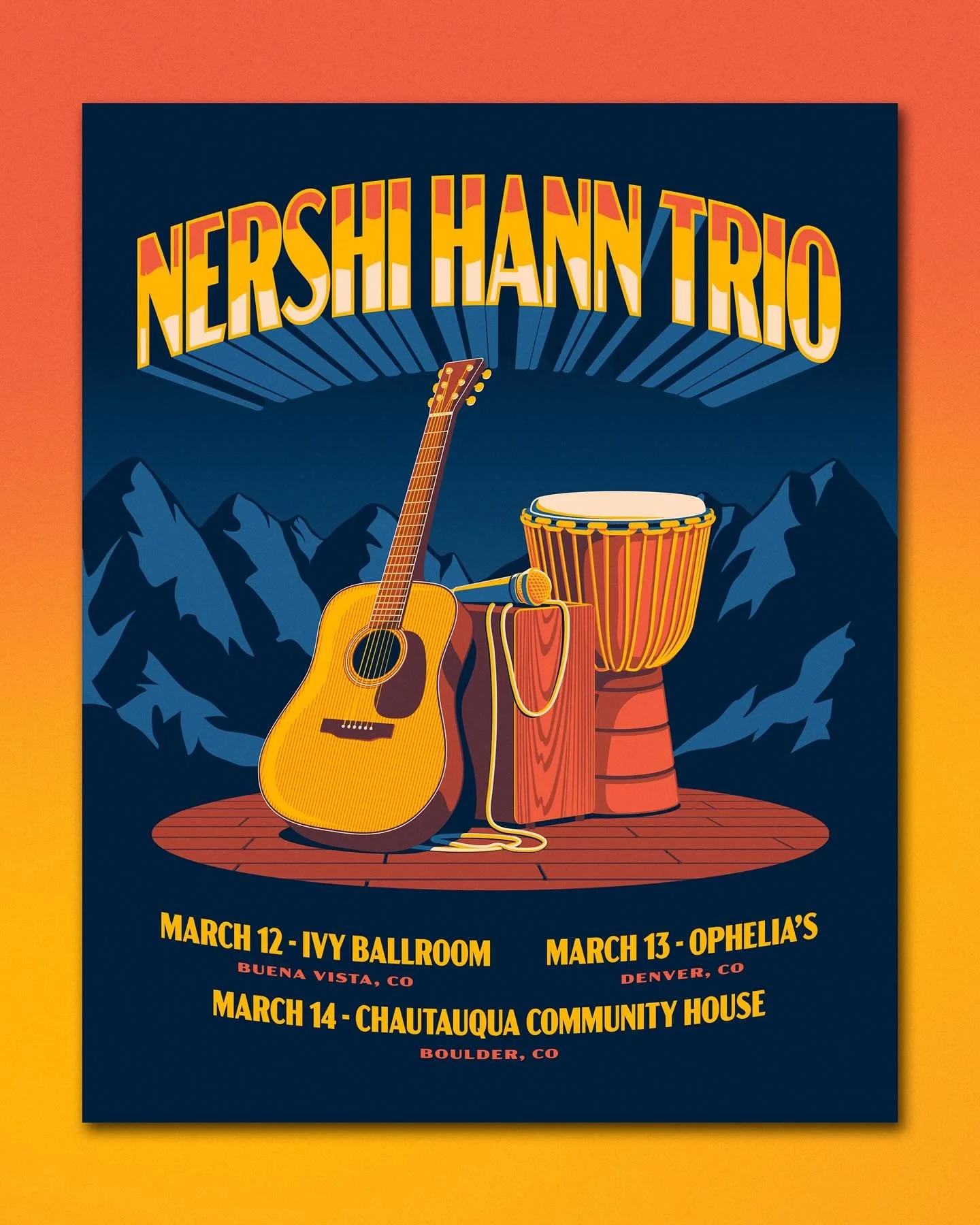Colorado-flavored ad mat design for Nershi Hann Trio&rsquo;s run of shows up in the Rocky Mountains next year. Stoked to be working with great clients and great musicians!

It&rsquo;s a fun design endeavor to take the amazing color relationships from