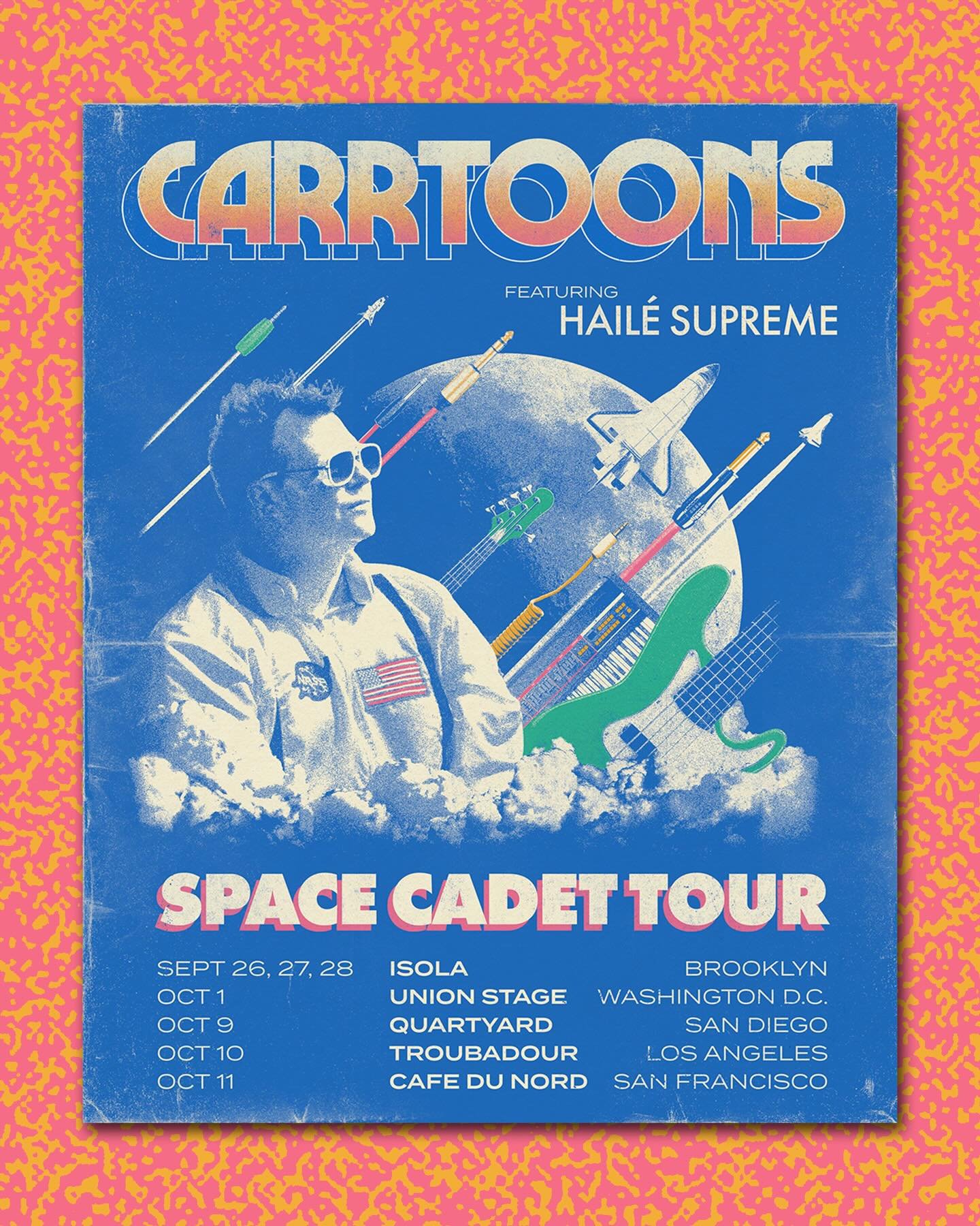 Super fun ad mat design for @_carrtoons_ who did a run of shows in October with @hailesupreme 
Their music together is so effortlessly funky, you just blast off from the first note! 

Loved getting to do some collage-type stuff for a change! Shoutout
