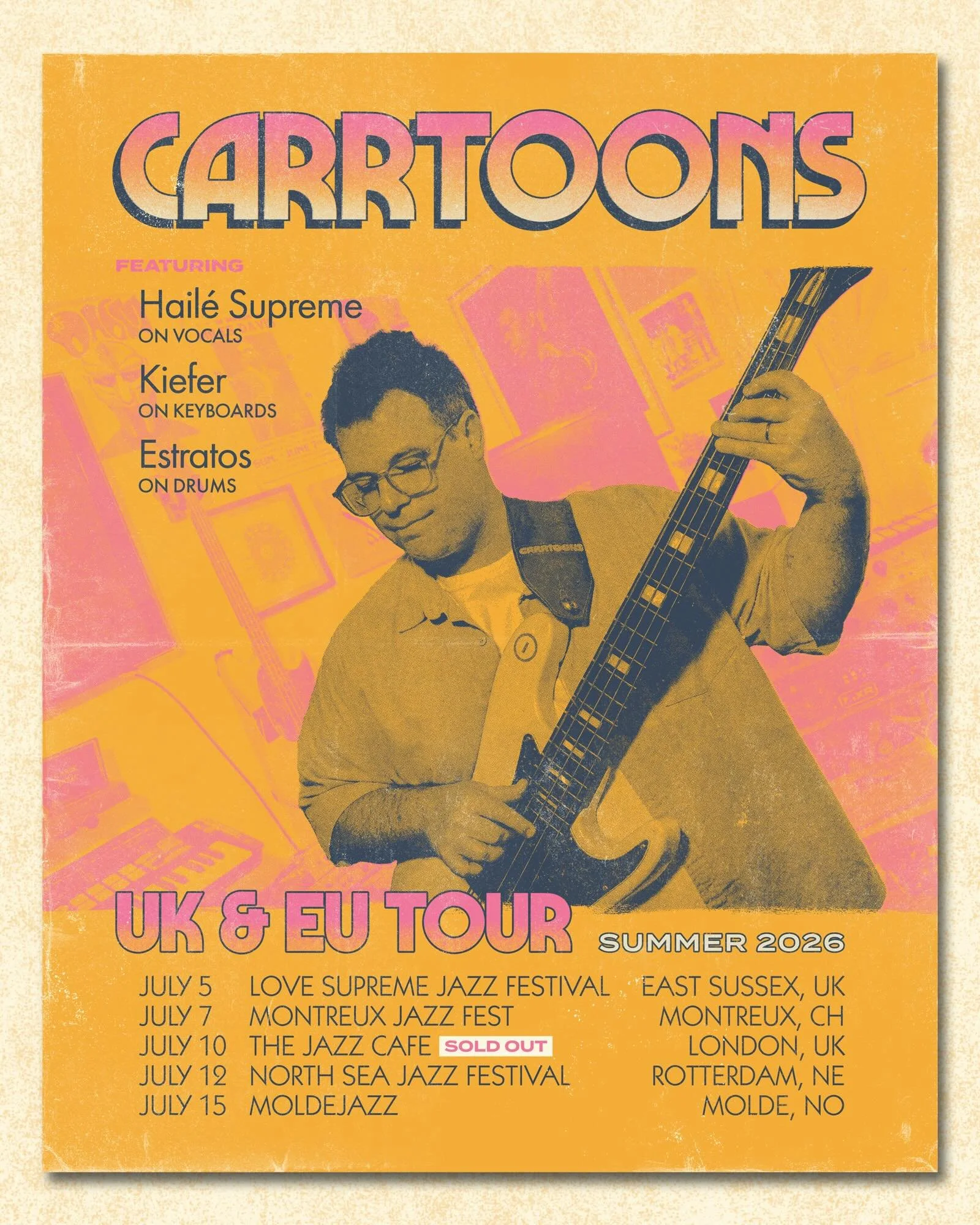 Epic and groovy piece for @_carrtoons_  who&rsquo;s headed to Europe to make sure the funky side of jazz stays well-represented 🕺

I love making pieces like this! Just a photo, the billing details, and all the typesetting advice from a certain forme