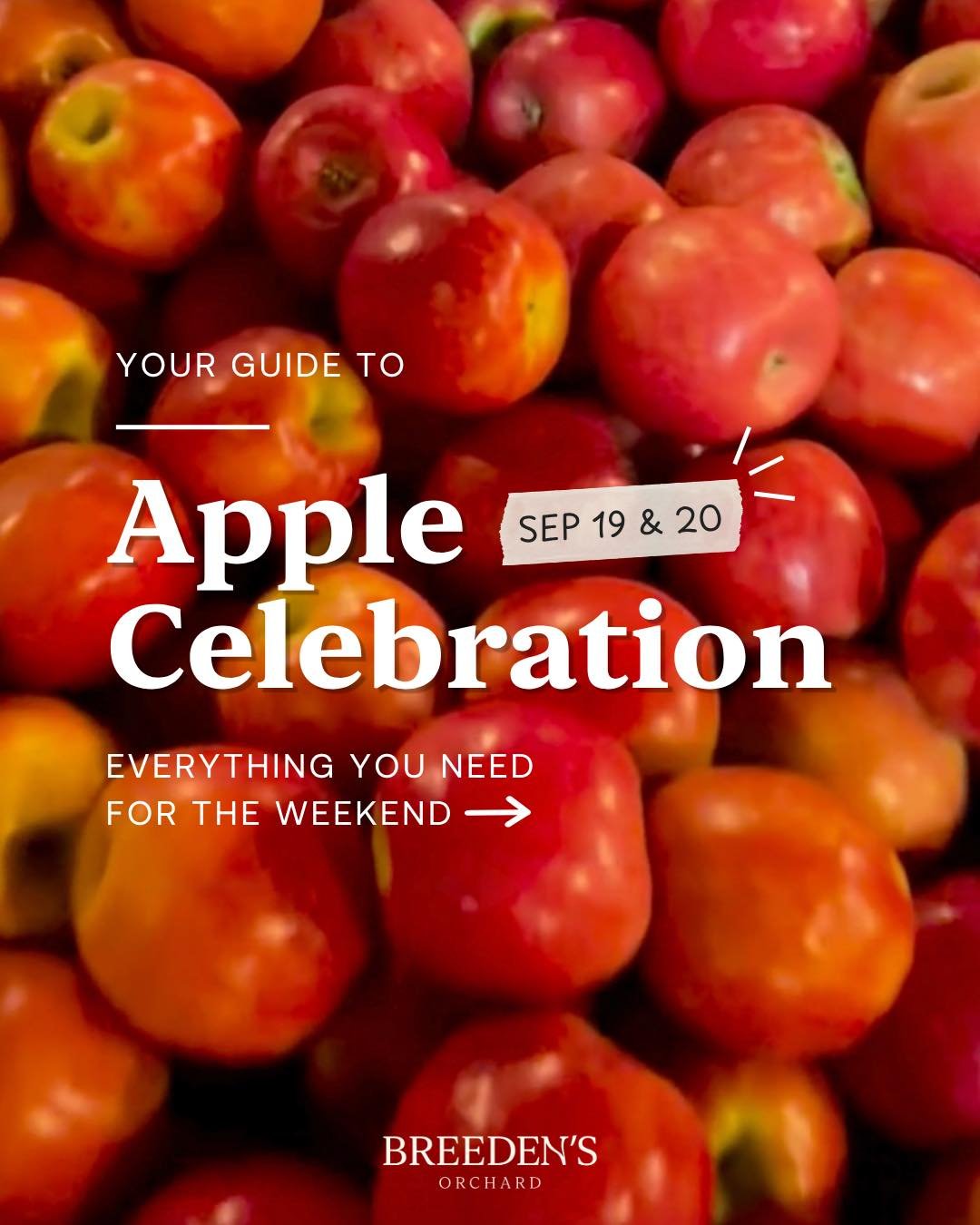 Your Apple Celebration weekend plans are here. 🍎

Join us Saturday + Sunday for a full weekend celebrating apple season at Breeden&rsquo;s! From apple hunts and cider pressing to live music, fall treats, family, fun, and more&hellip;there&rsquo;s a 