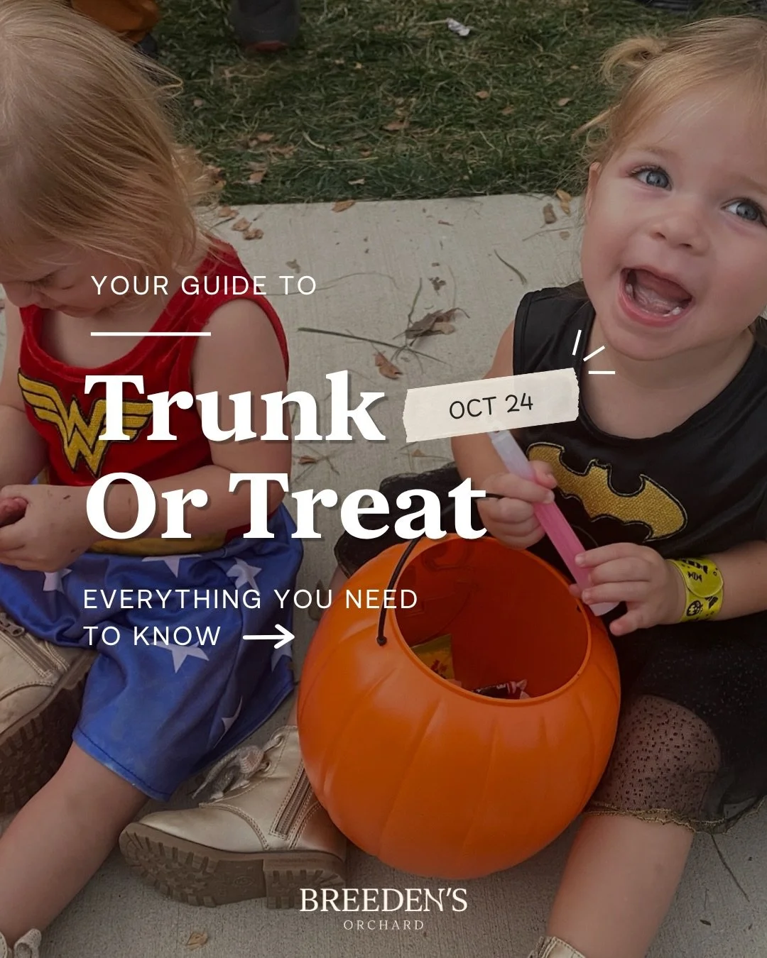 Calling all little ghosts, goblins, and trick-or-treaters! 🎃👻

We&rsquo;re bringing a little Halloween magic to the orchard with Trunk or Treat on Saturday, October 24! 🍭

Dress up in your favorite costume, grab your candy bag, and make your way t