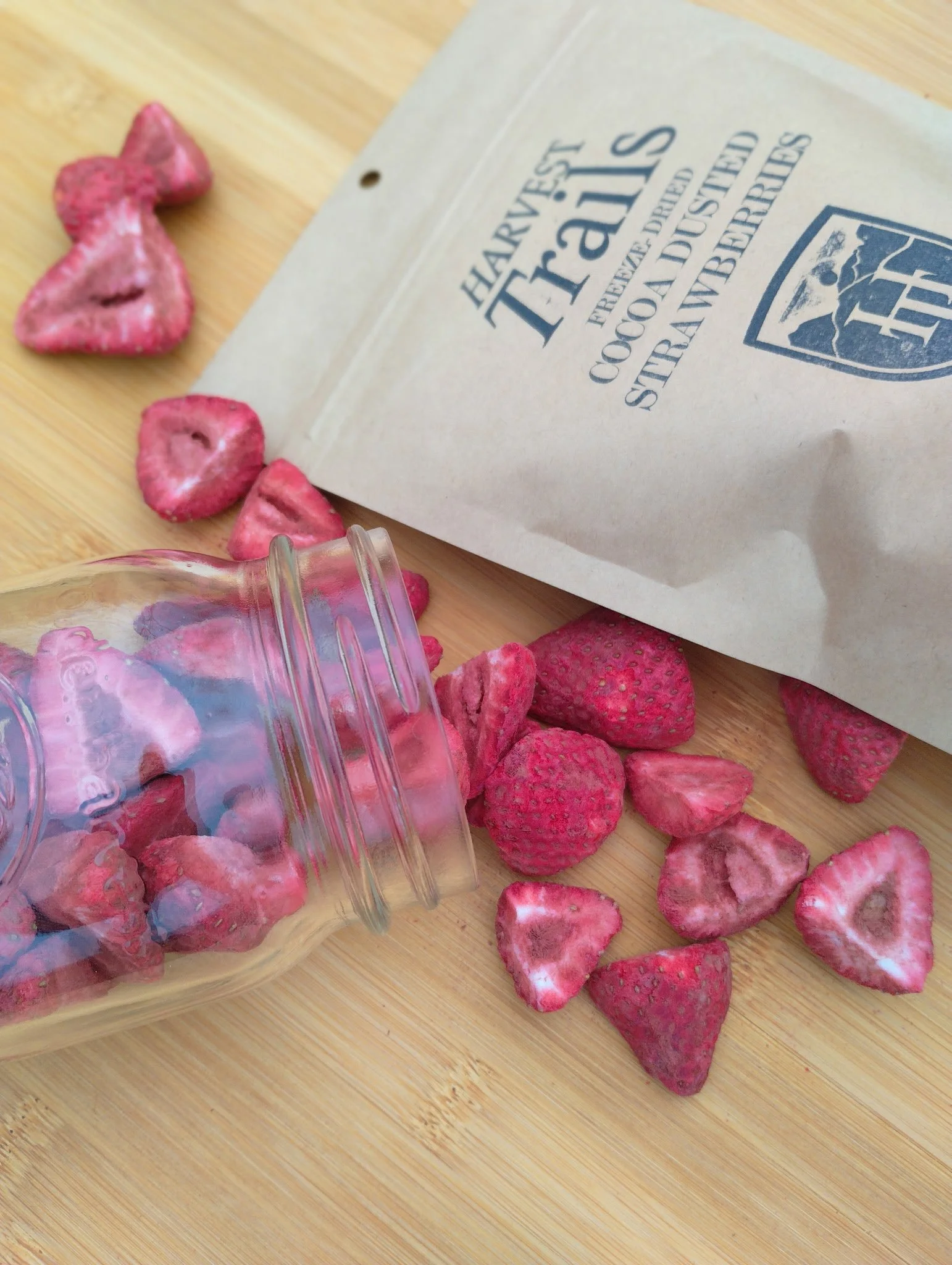 Freeze Dried Strawberries that have been dusted with cocoa