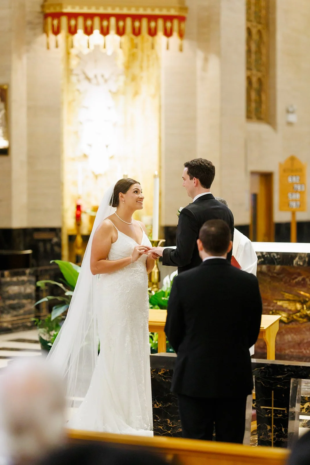 Couple exchanging vows in Houston ballroom wedding – Houston wedding photographer – Wild Ivy Creative Photography