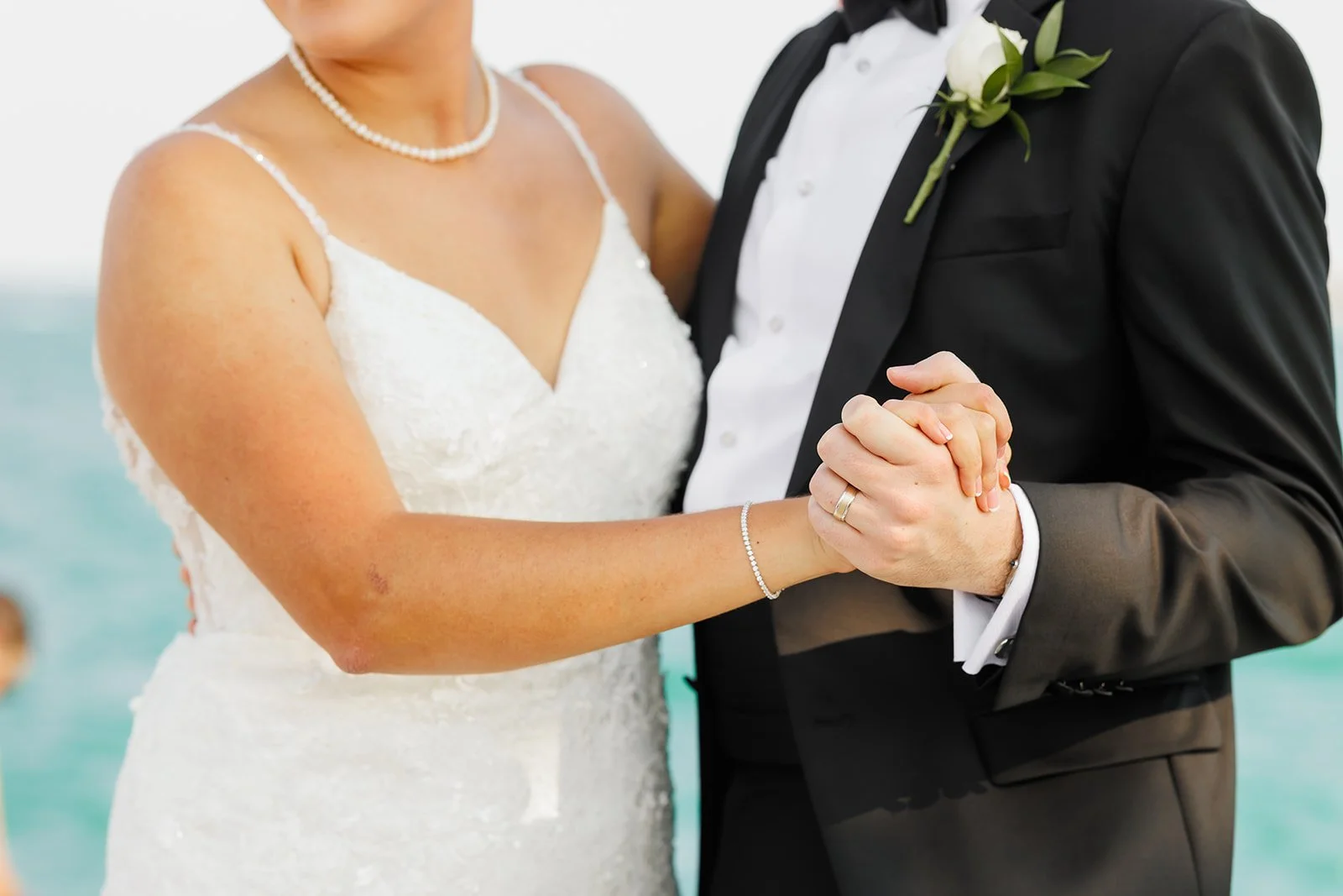 Bride and groom holding hands, Houston skyline view behind them – Houston wedding photographer – Wild Ivy Creative Photography