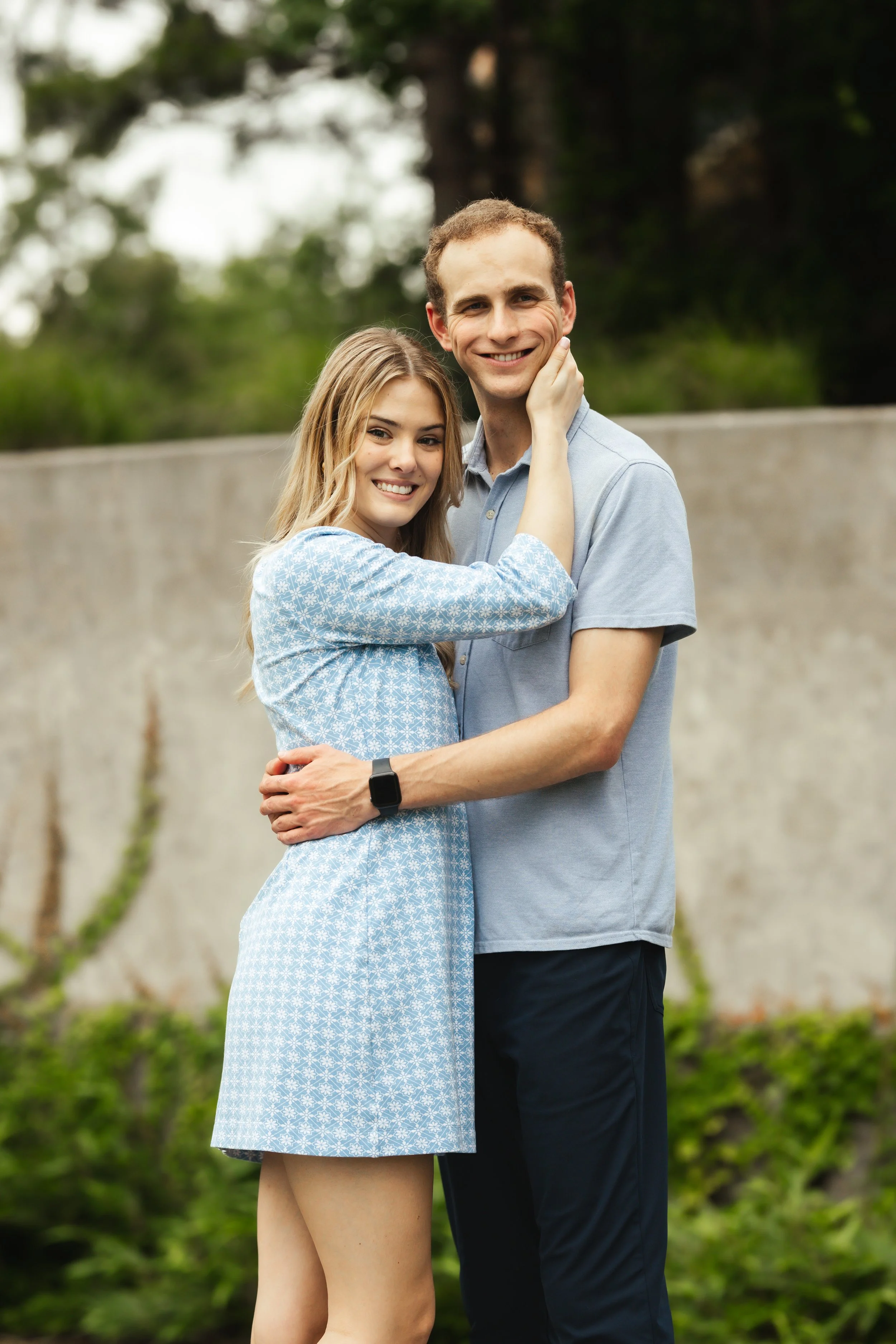 Couple after their proposal at the Woodlands Waterway posing for top rated Woodlands Photographer