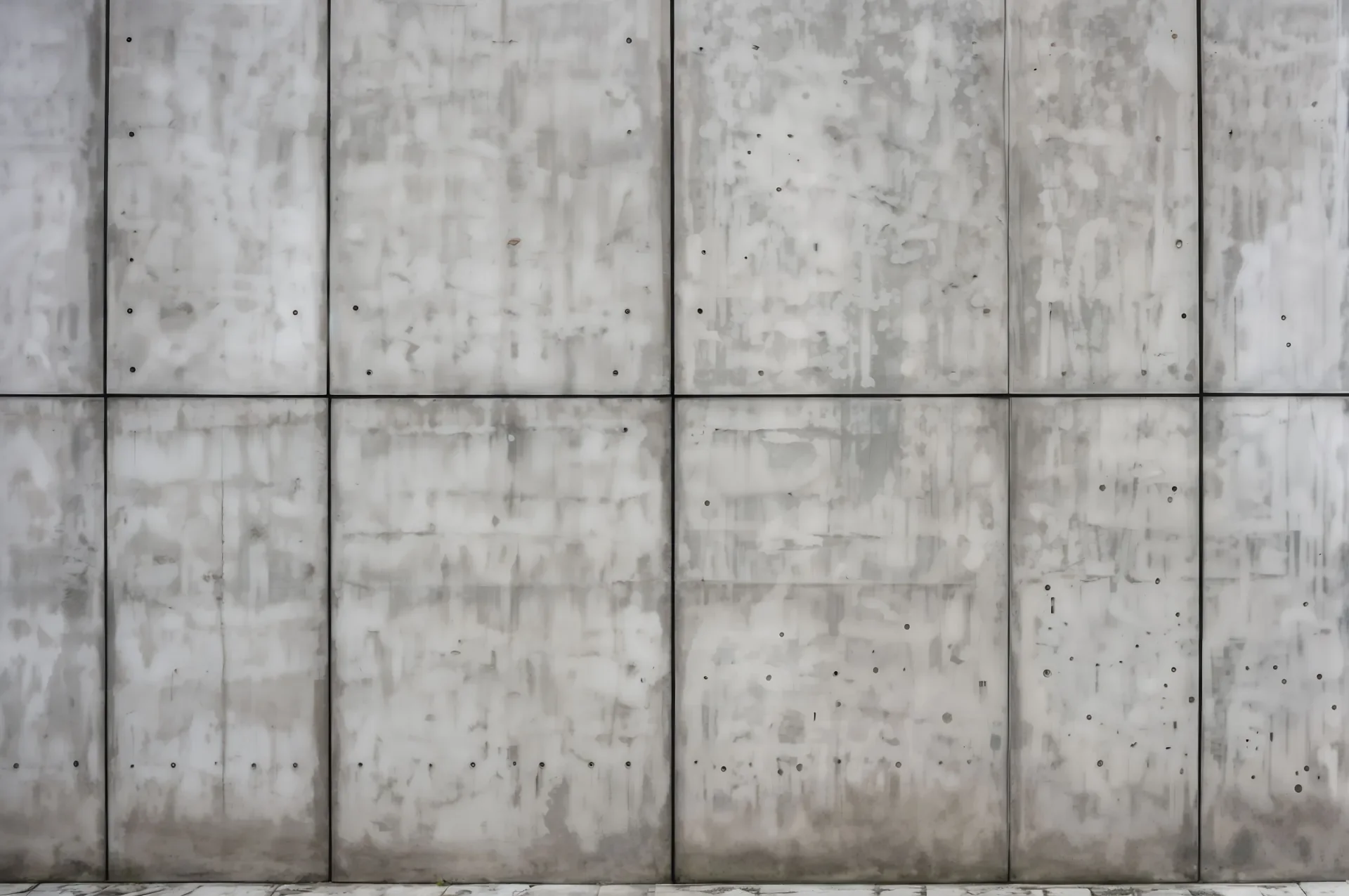 Minimalist concrete wall with weathered surface and grid joints