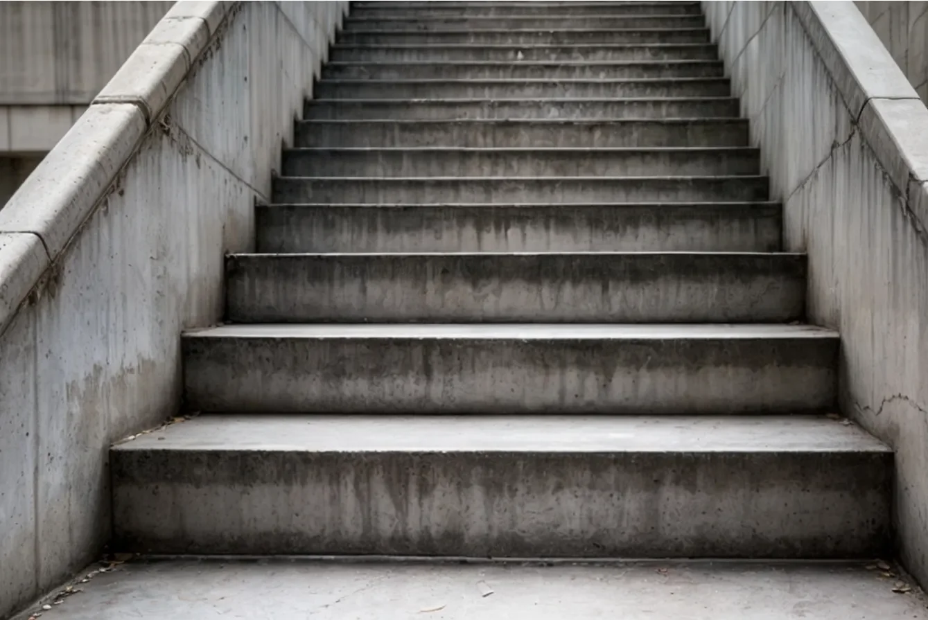 Concrete stairway with weathered surface and visible aging marks