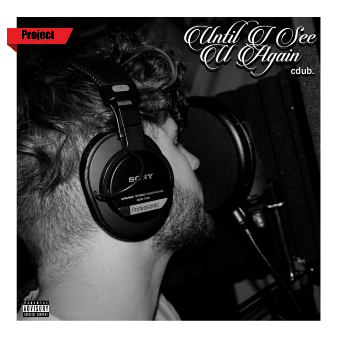 A man with headphones singing into a microphone in a recording studio, with text overlay reading 'Until I See U Again' and a red label that says 'Project'.