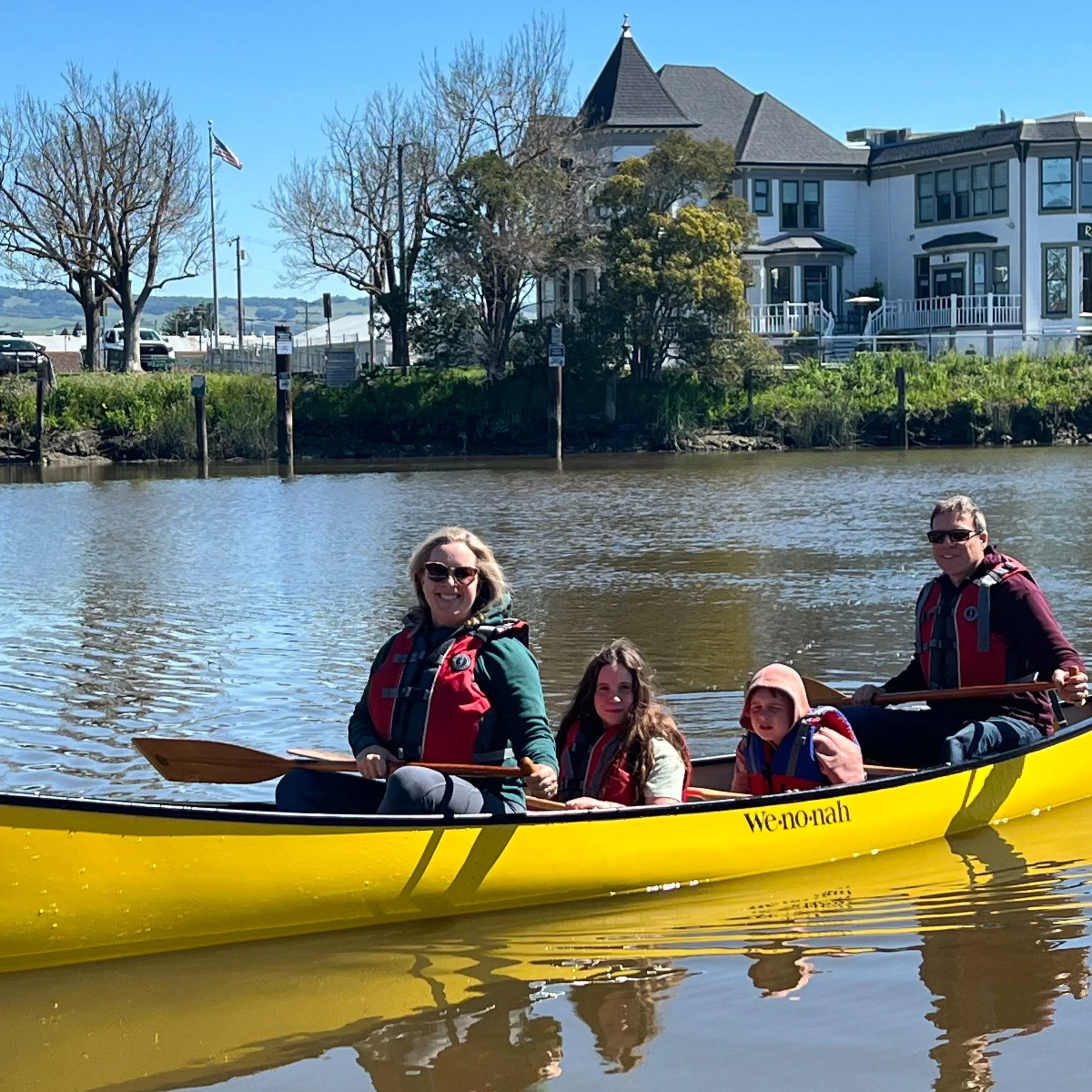 A Wenonah 17' canoe holds a family: $40/hr.