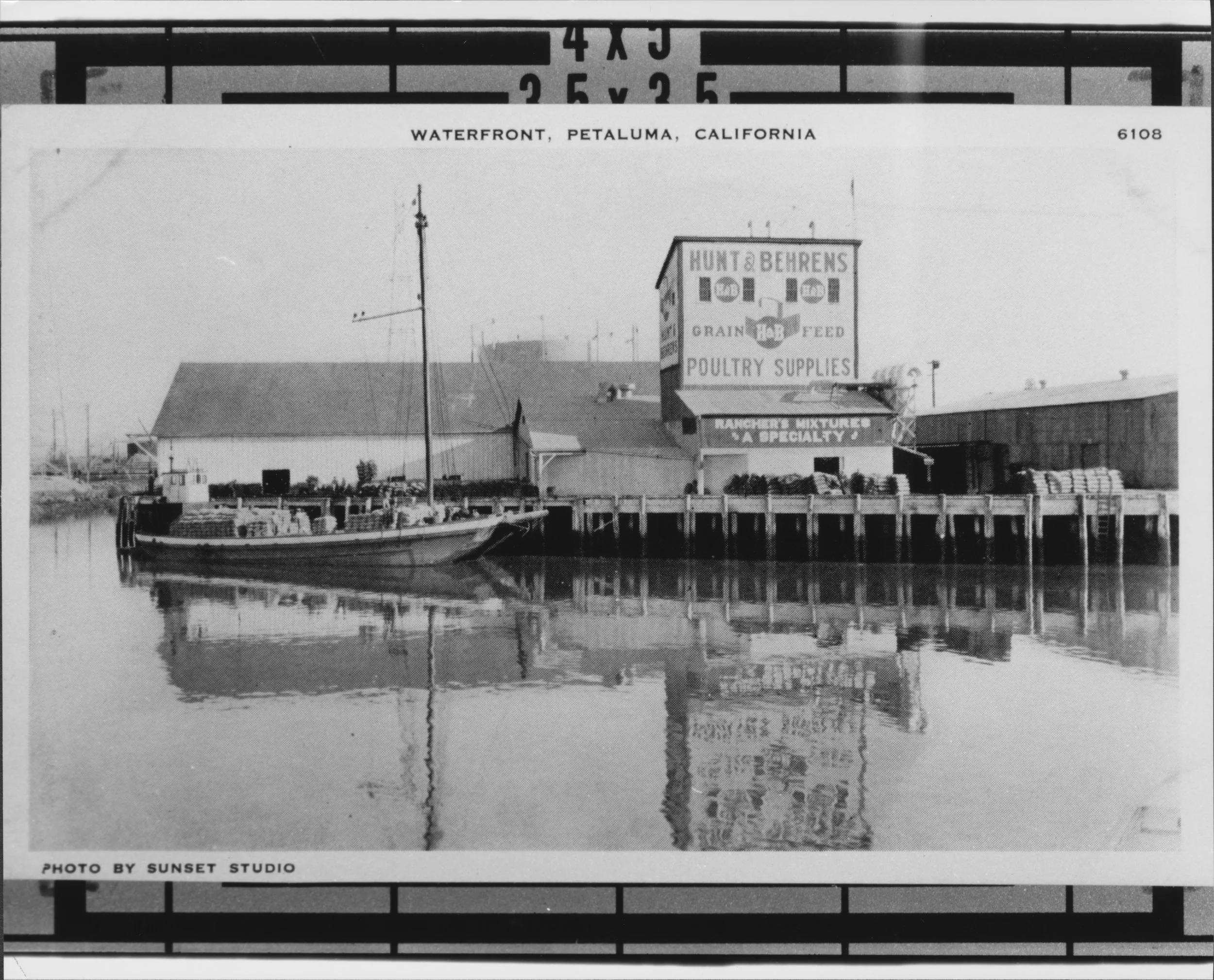 Petaluma Turning Basin prior to being enlarged by dredging in 1922 to allow for more and larger boats and barges to enter and exit Petaluma's bustling downtown port. (1920)