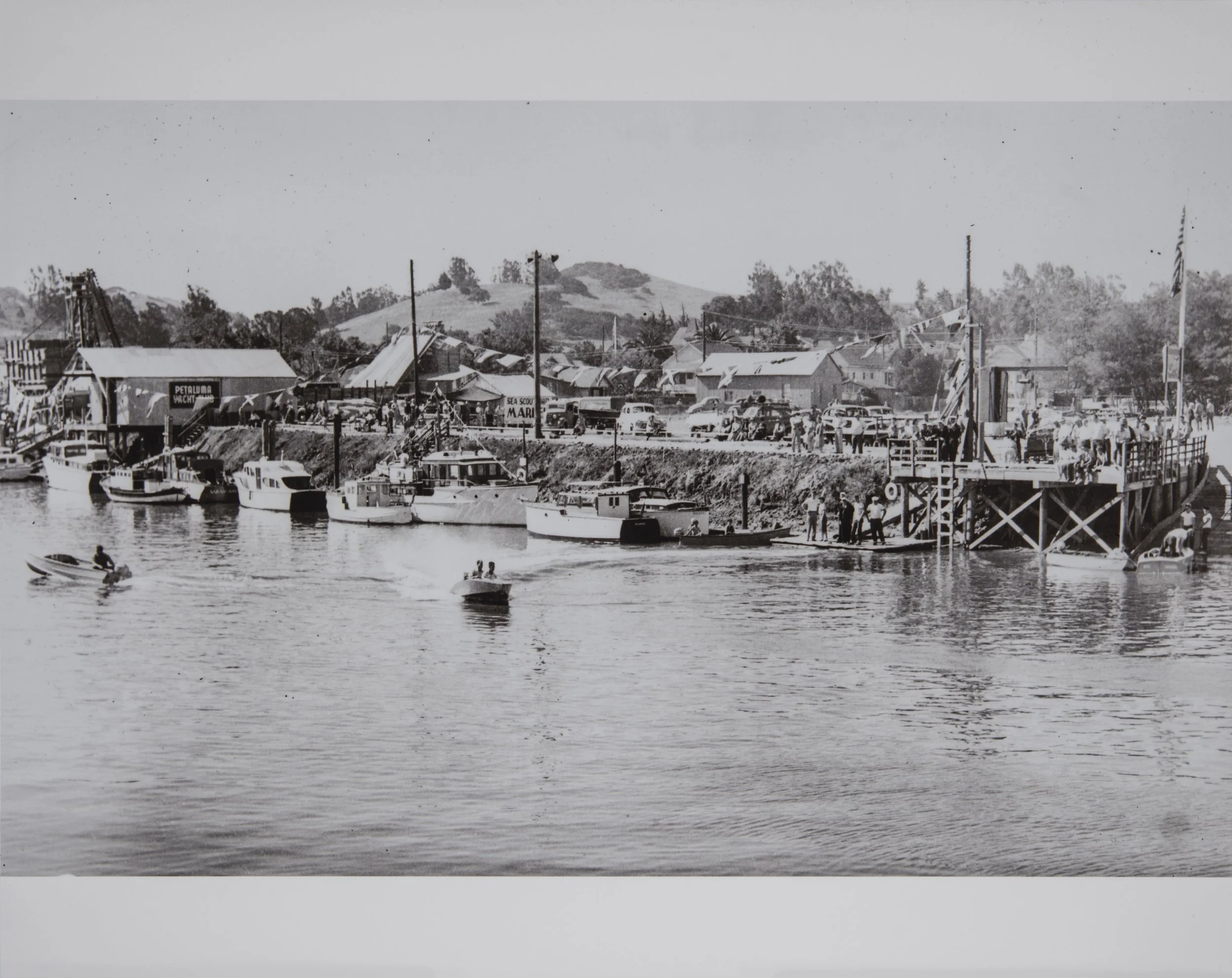 Petaluma's first yacht club, a speedboat racing and waterskiing club, was formed in 1940, on the land of Petaluma's oldest family-owned business, Van Bebber Bros. Riverside boating organizations operating there today: North Bay Rowing Club, River Tow