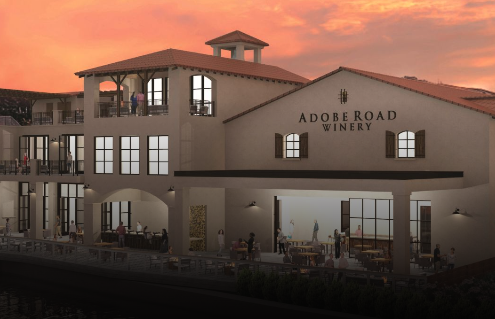 Adobe Road Winery mock-up. Expected completion 2026. On site of former Bay Bridge Garage at C and 1st Street in Petaluma, CA. 