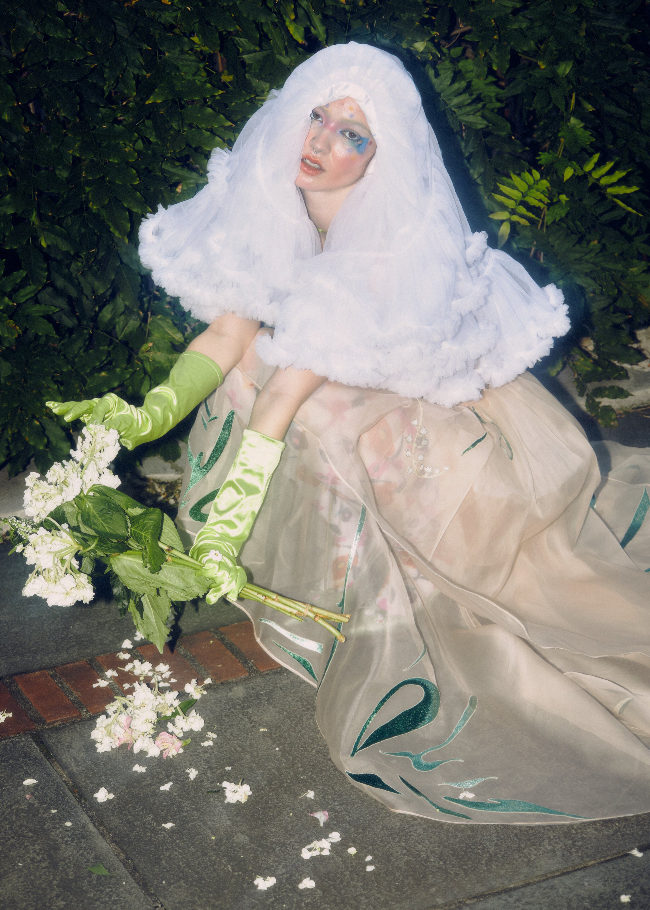   “Dream Butterflies Dress” by Yueling Lu    Website   /   Instagram   , Veil and green gloves by    Cyndi Yiqing Huang    (styled by    Monica Robles    and    Victoria Panzella   )  