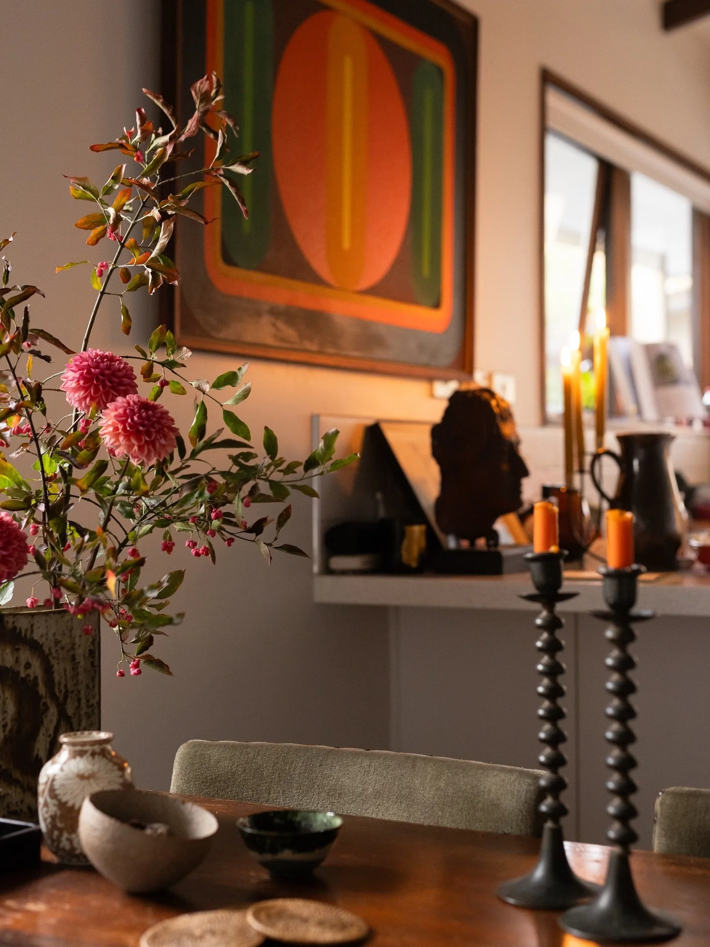 Golden leaves drifting, a haze of warm soft light, and blazing pink sunsets are the stuff of autumn bliss here. From the garden, bowls of honeyed figs have been devoured and quinces made into jewelled jelly. The last of the mint was picked, including