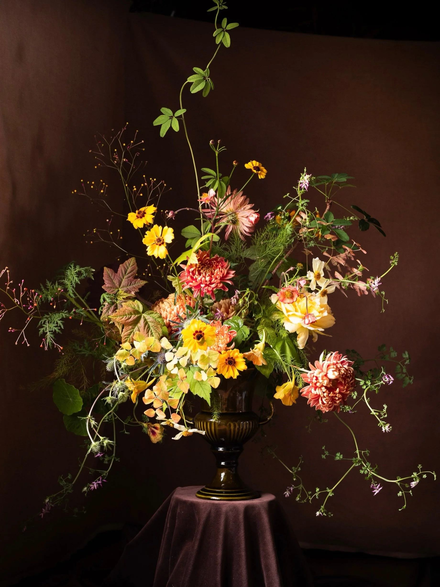 I sometimes surprise myself that such a small number of well chosen flowers can make an arrangement. This gathering was inspired by a fossick in my neighbours garden, he has a wonderfully overgrown area tucked away and that is where I found the &ldqu