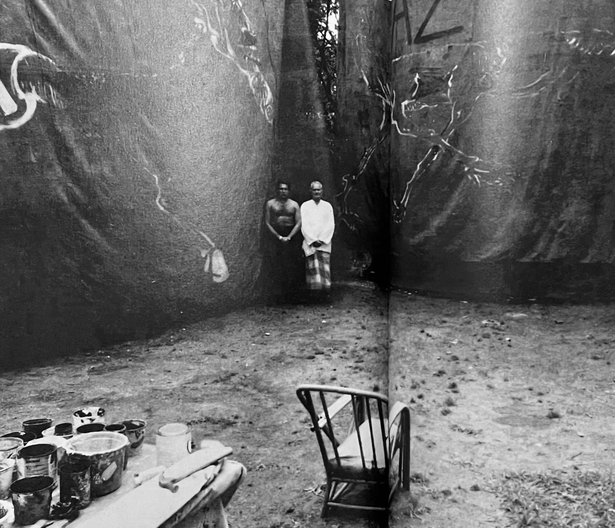 Joseph Glasco with Julian Schnabel in studio.  Photographer credit unknown.