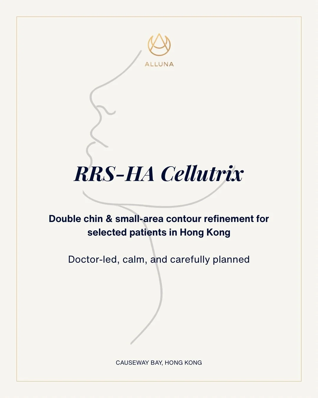New at Alluna: RRS‑HA Cellutrix for selected patients concerned about a double chin and small areas of body contour.

In this carousel, we share how RRS‑HA Cellutrix is used by doctors to address localised fullness and cellulite and may help gently r