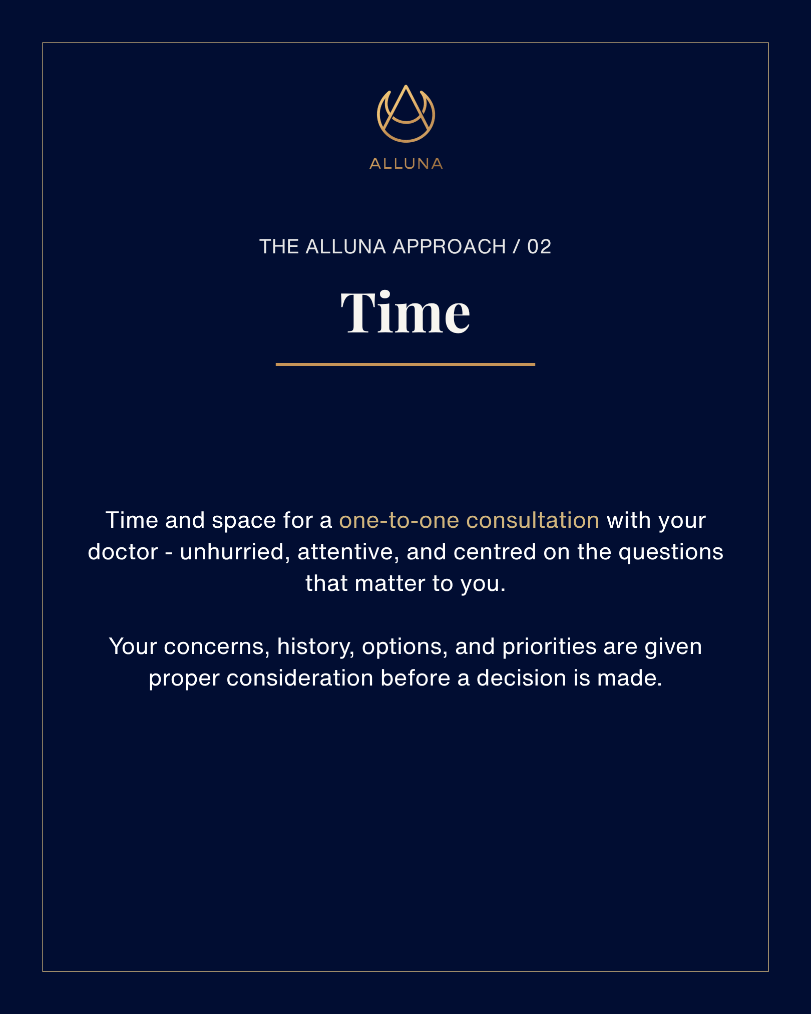 Alluna Medical Hong Kong - Alluna Approach - Time