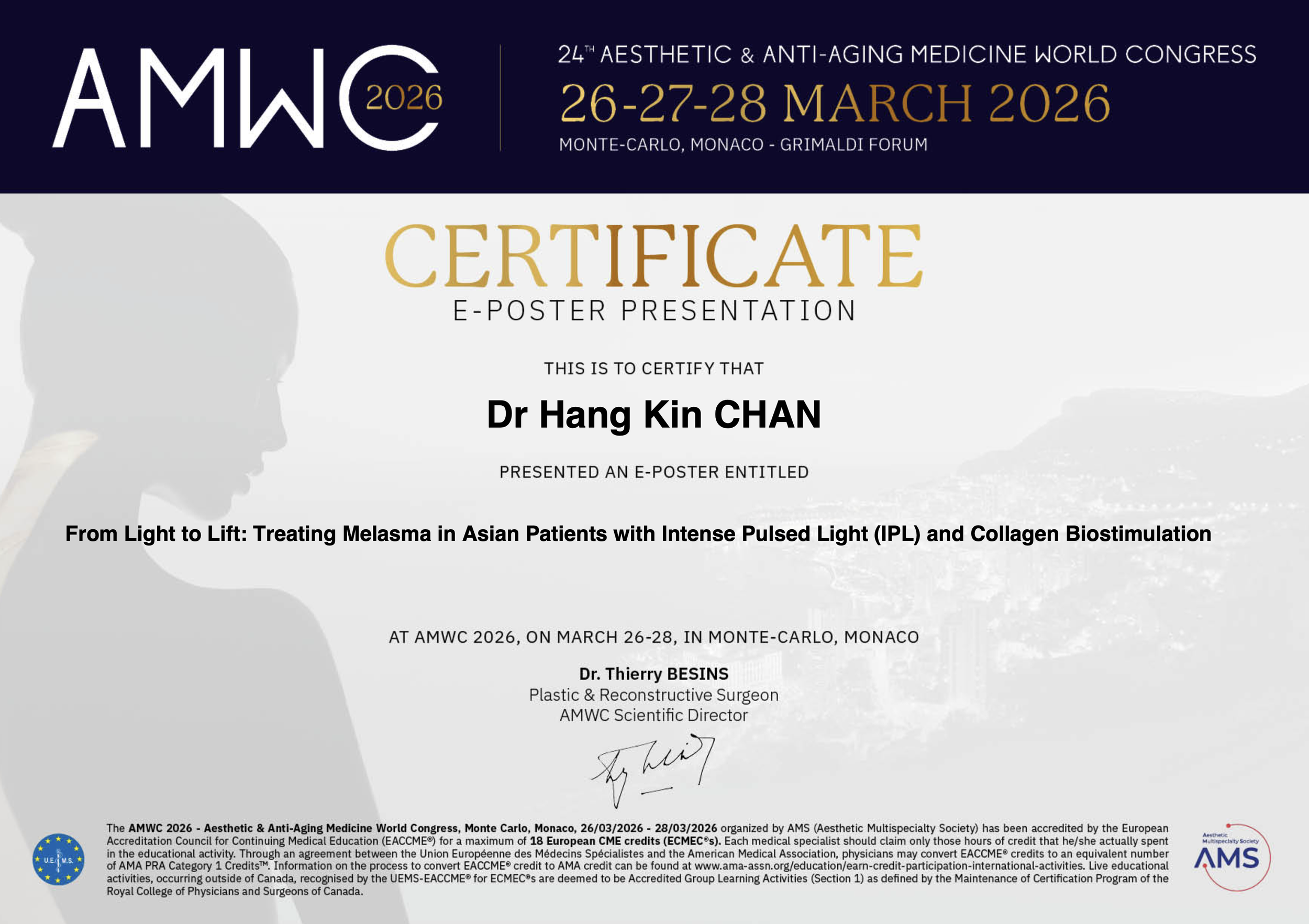 Dr Brian Hang Kin Chan AMWC Aesthetic Medical World Congress Monaco 2026