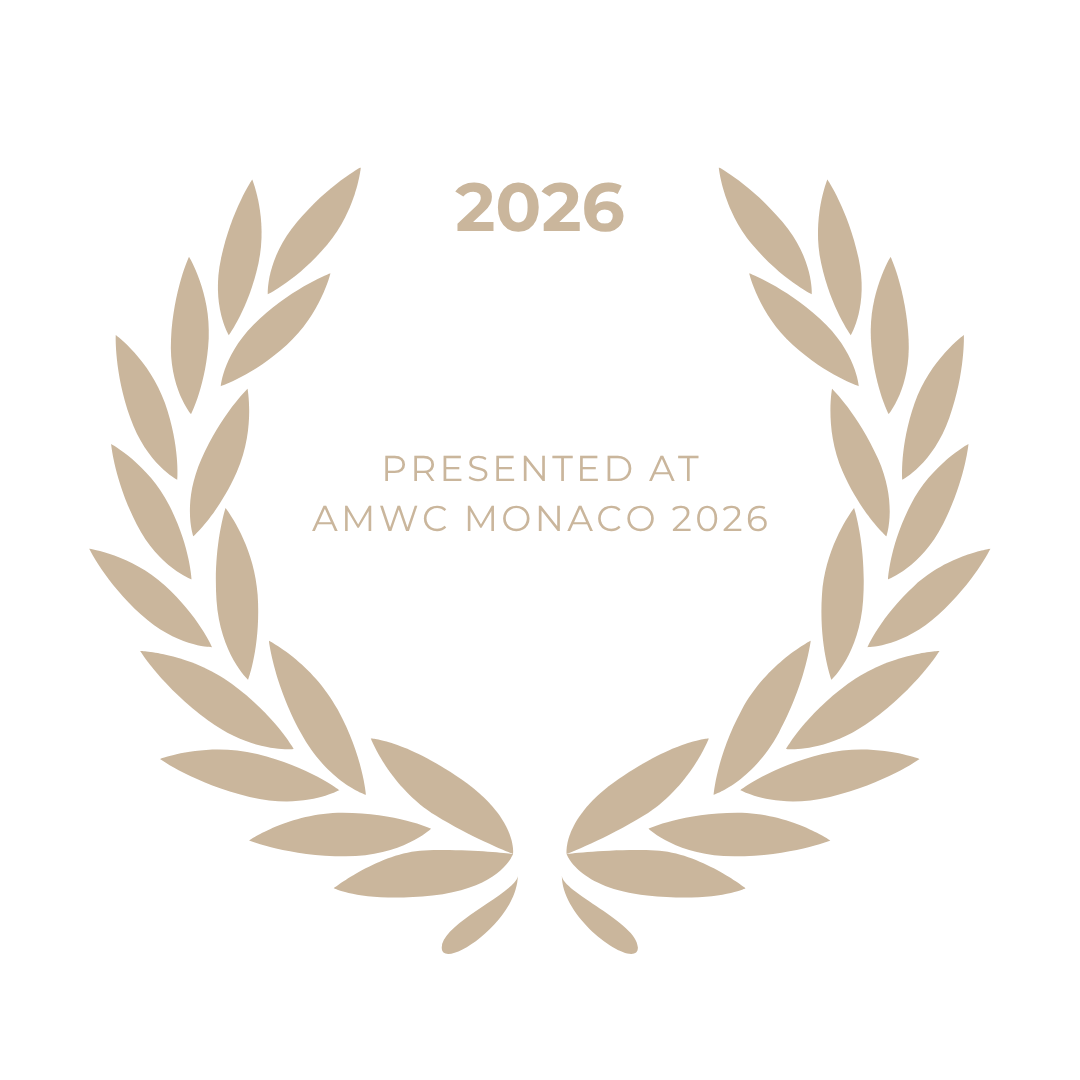 Award certificate with laurel wreath design, recognizing amwc monaco presenter 2026