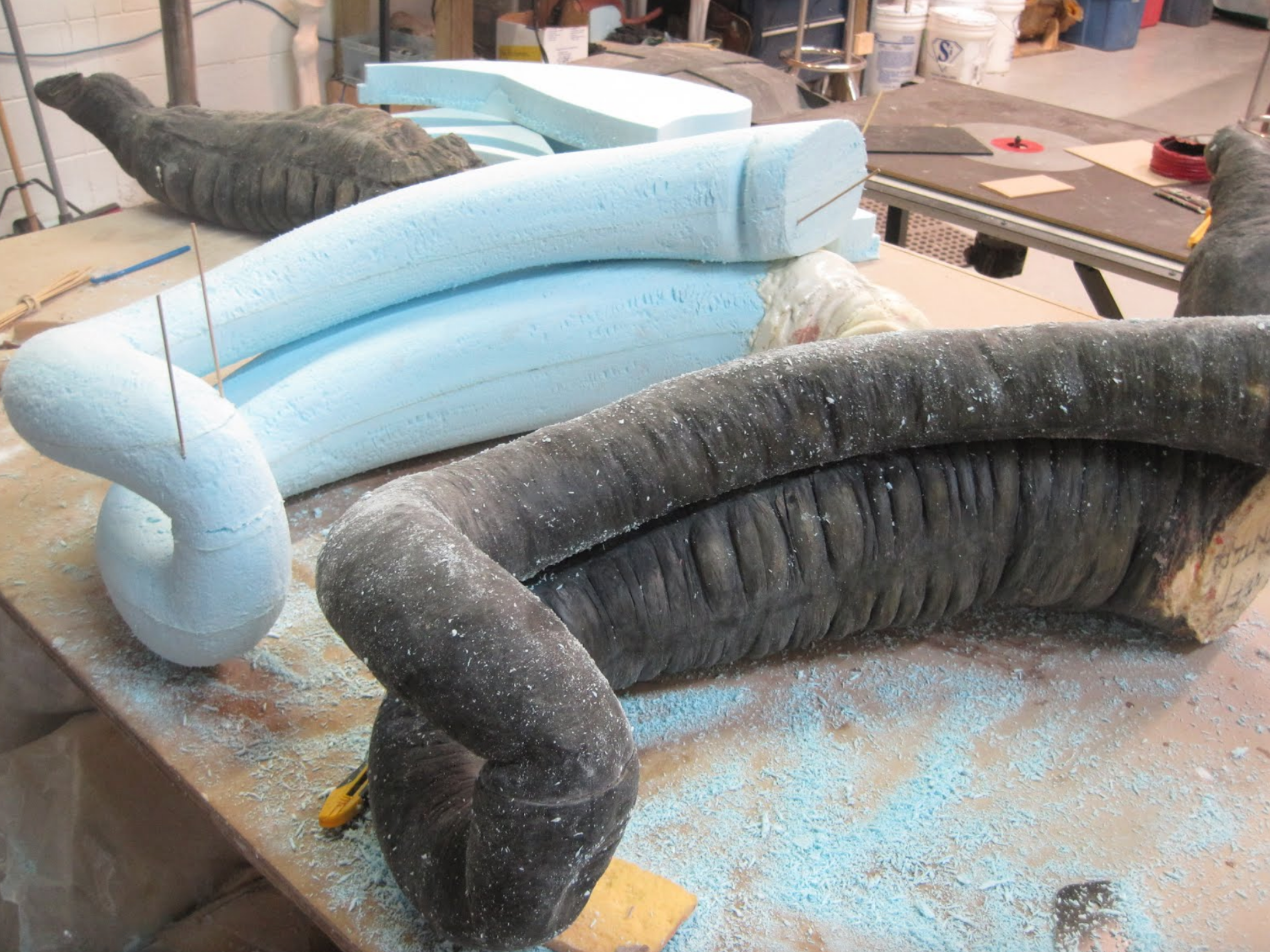  We are now beginning the refinement process for the equine colon. Reproductions of the various equine colon sections are being sculpted in styrofoam in order to improve the surface texture of the models, as well as their durability, when compared wi