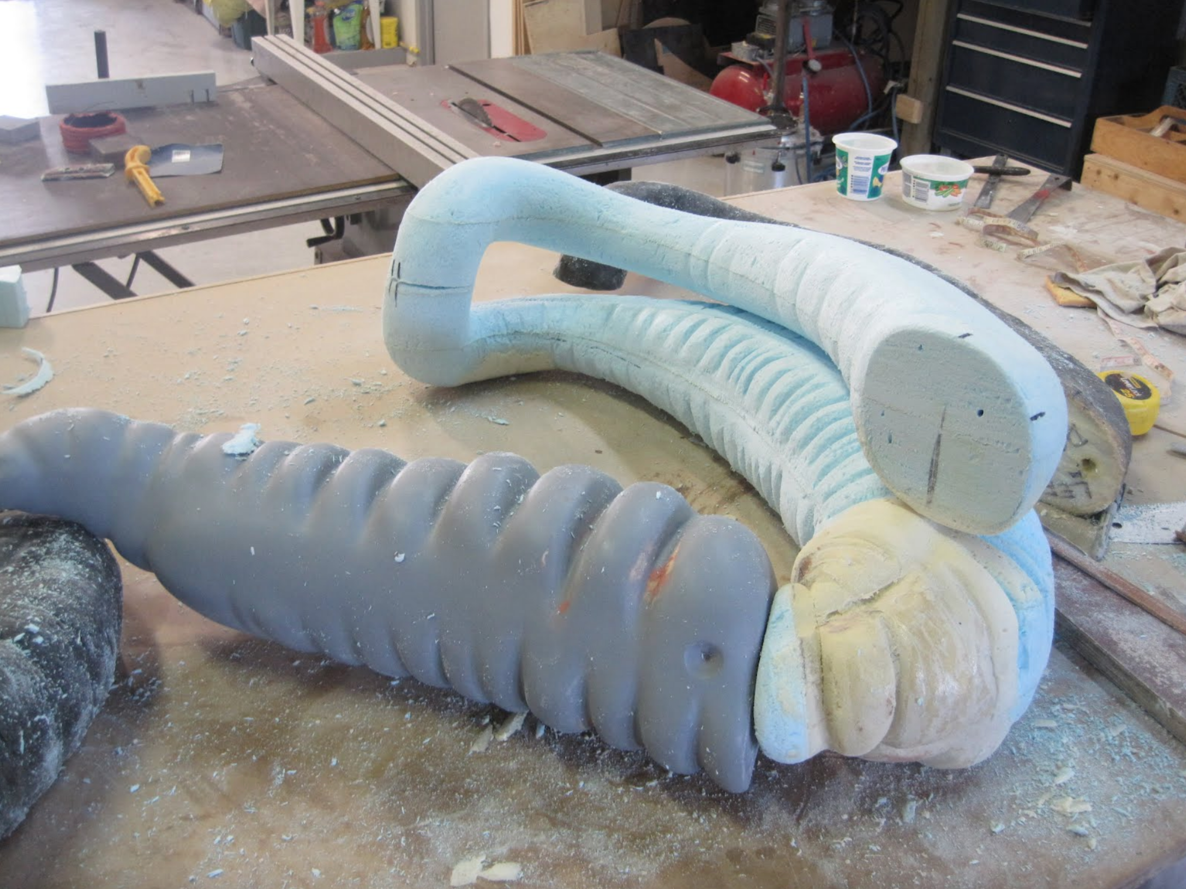 Here we are fitting the various components together as they are being sculpted. They will get an extremely smooth surface applied to them that will give a smooth realistic feel for the inflatable colon pieces. Sculptures of the transverse colon and 