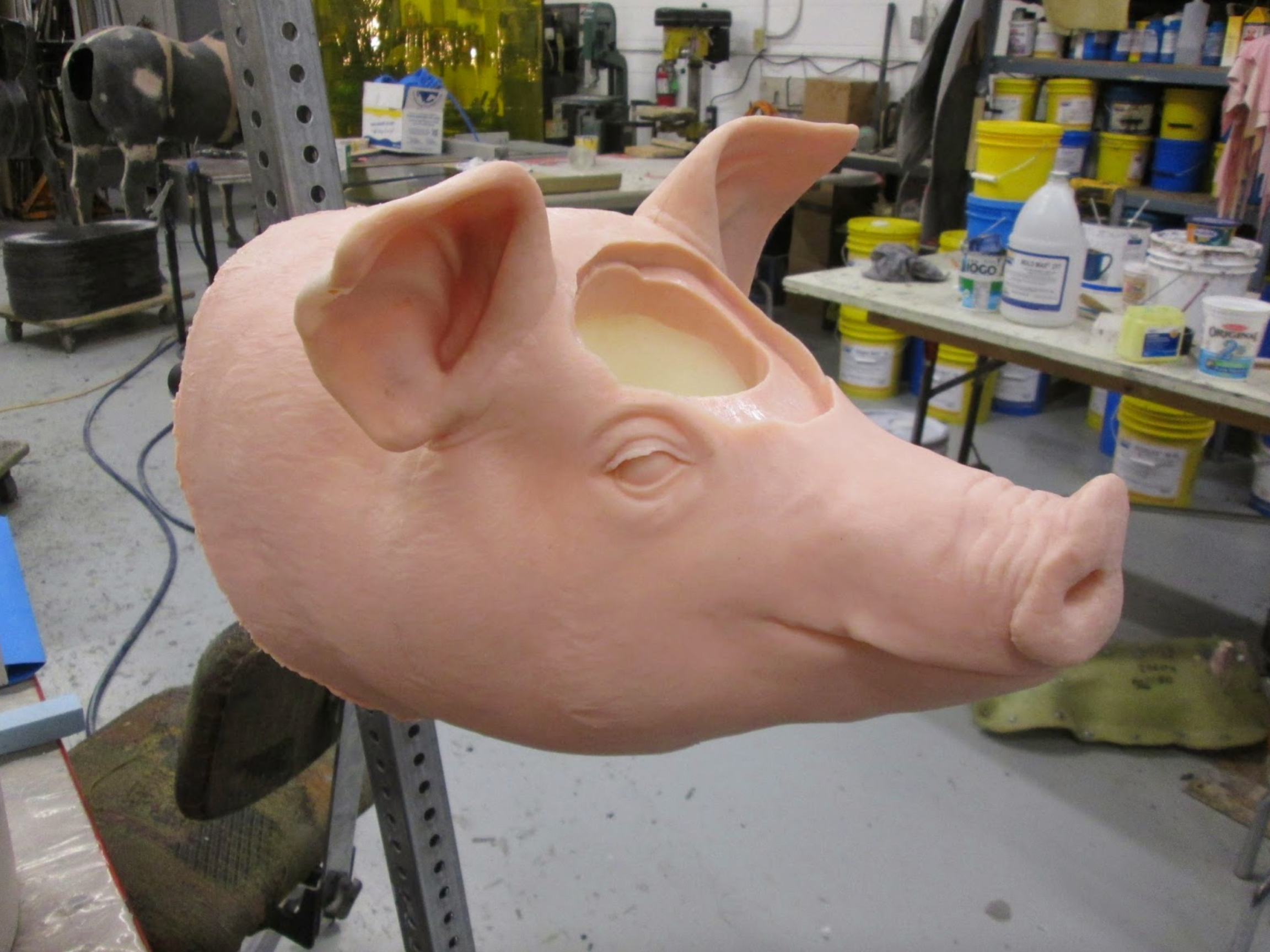  As part of our penetrating captive bolt training models we also have this market hog model.  The larger models have a removable canister comprised of a skin patch,skull plate, brain case, and brain. The head is fitted onto a stand that is adjustable