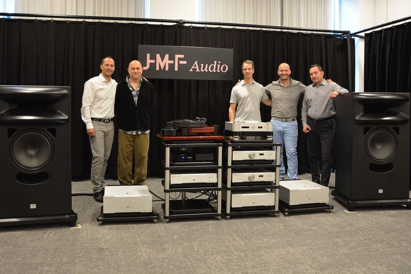 Photo with the JMF Audio co-owners and chief engineers, from left to right: Haim Sabag (Sonic Bliss, Israël), Marcus Fordal (Perfect Sense, Sweden), Sorin Oancea (Hifi Audio, Romania)