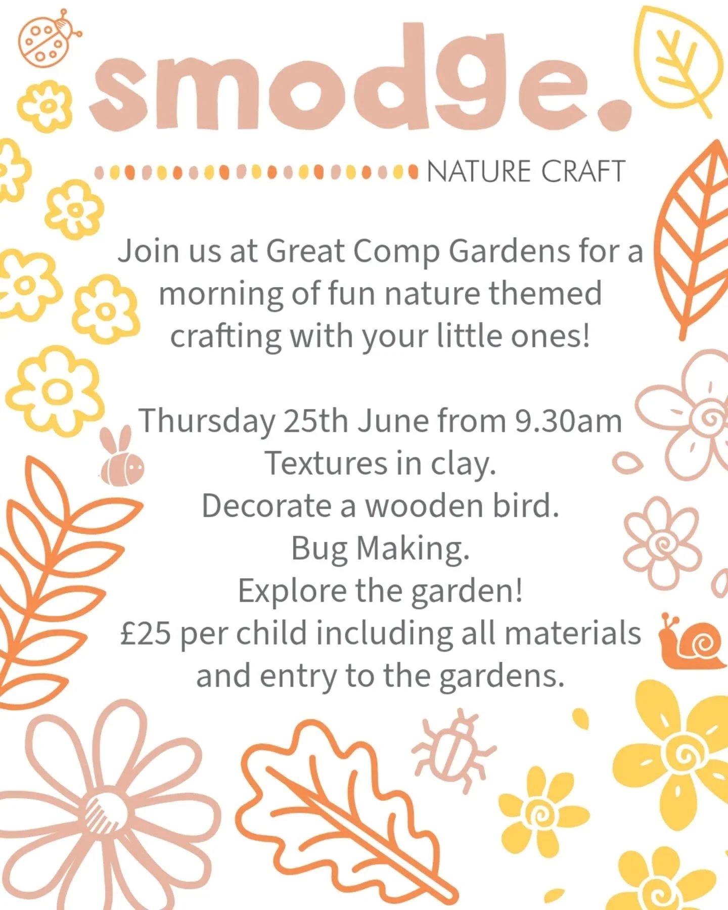 So excited to be doing a morning of nature inspired, creative fun at @greatcompgarden.
Hopefully the weather will be on our side and we can get creative outside! If not, we have an inside space to use instead.
Pop over to the website to find out all 