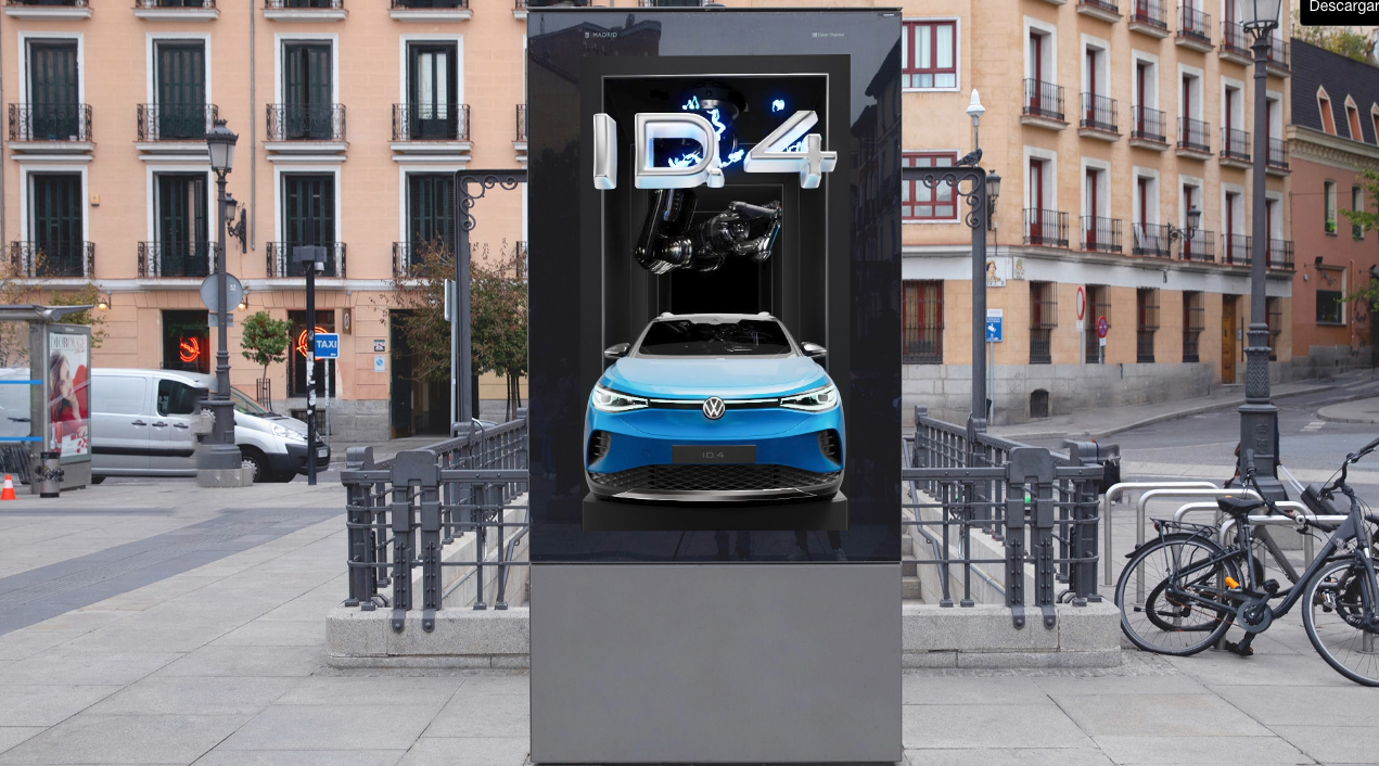 Creatividad 3D en mupis digitales por primera vez en el mundo, para el lanzamiento en España del Volkswagen ID.4