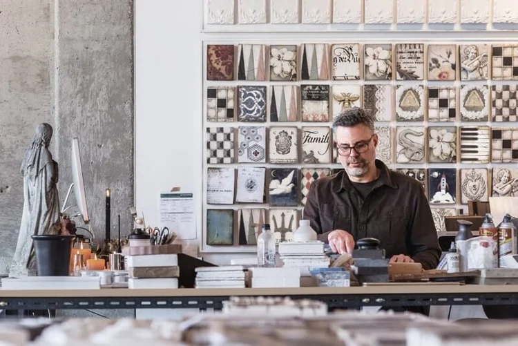 Sid Dickens himself hard at work in his Canadian studio