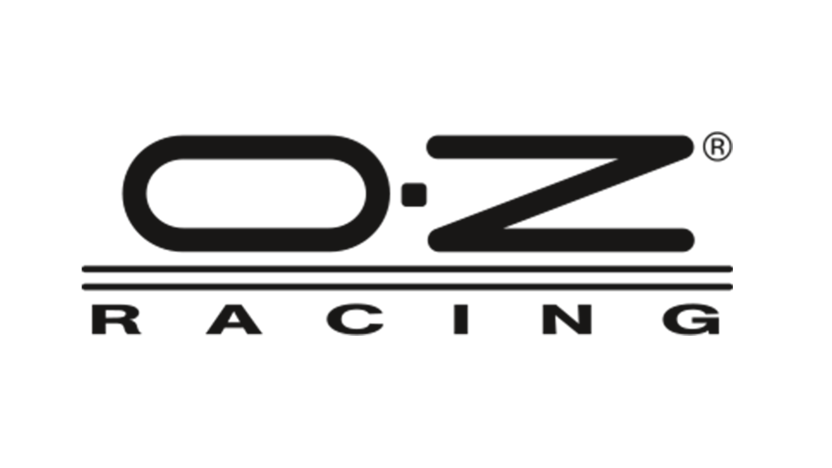 Logo von O.Z Racing mit schwarzer Schrift und drei horizontalen Linien darunter, die die Buchstaben O.Z bilden, sowie die Wörter 'RACING' darunter.
