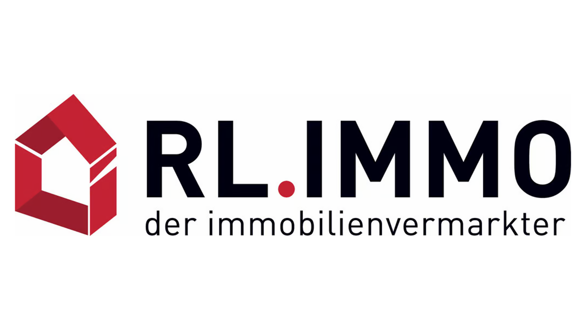 Logo der Firma R.E.IMMO mit einem roten, dreidimensionalen Würfel und dem Firmennamen sowie dem Slogan 'der immobilienvermarkter' auf weißem Hintergrund.