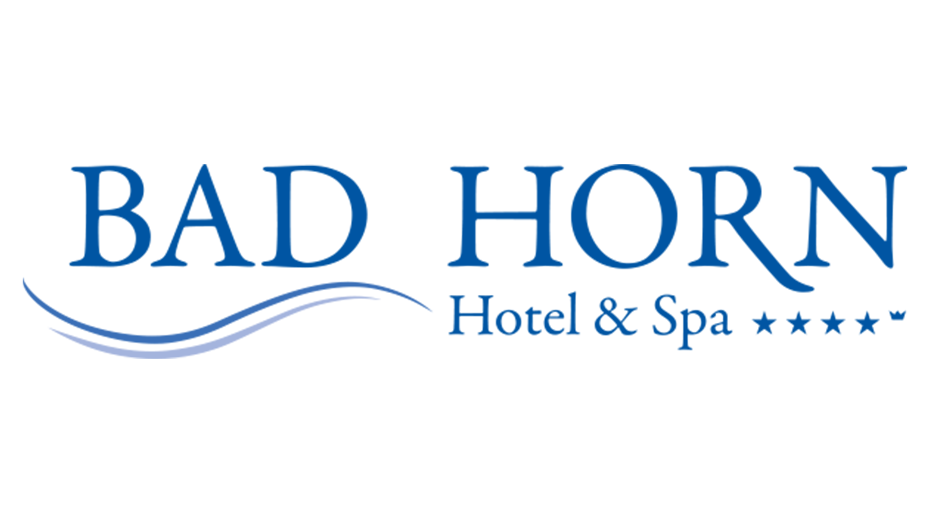 Logo des Bad Horn Hotel & Spa in Blau mit Wasser wellen Symbol und fünf Sterne
