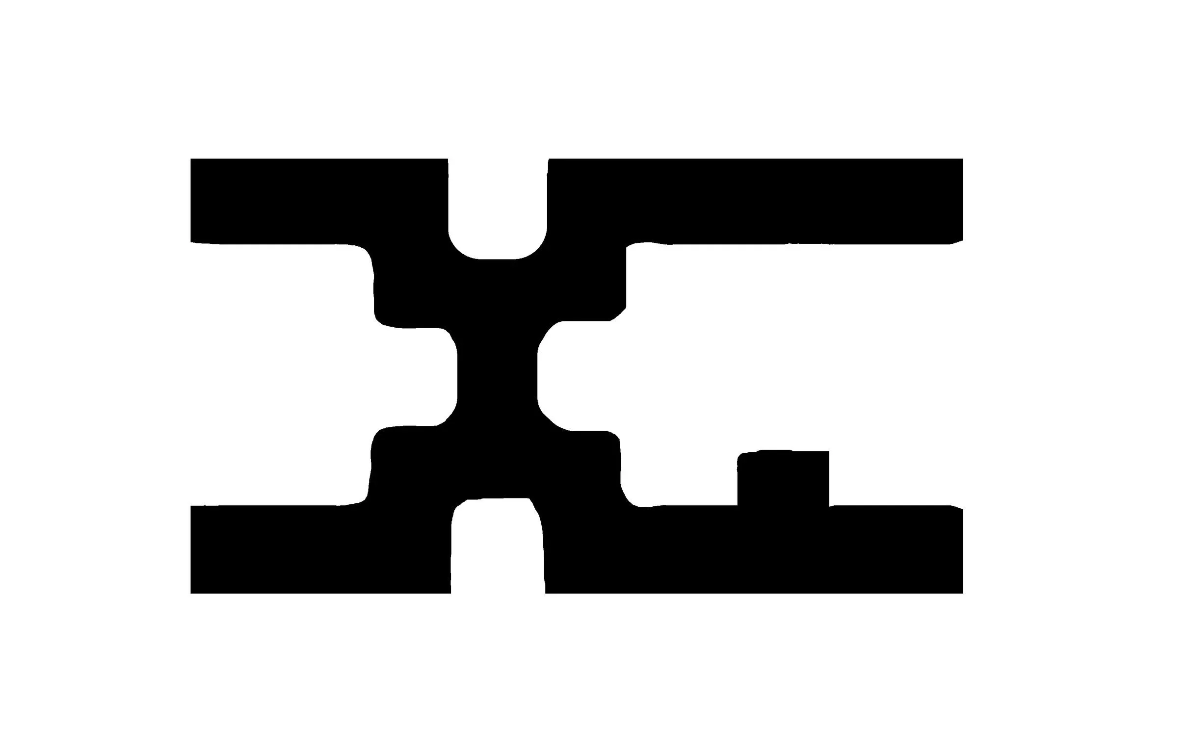 Ein abstraktes, schwarzes und weißes geometrisches Muster auf dunklem Hintergrund.